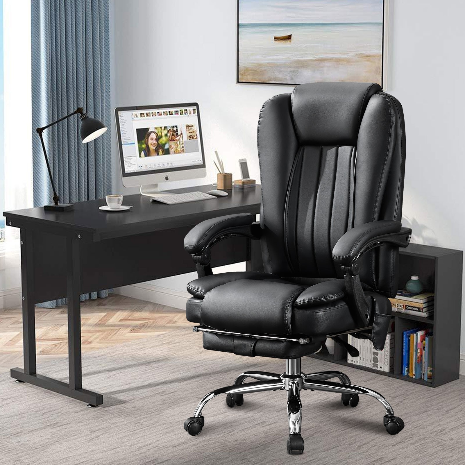 Massage Office Chair 6 Point Heated VibrationReclining Desk Chair with Footrest