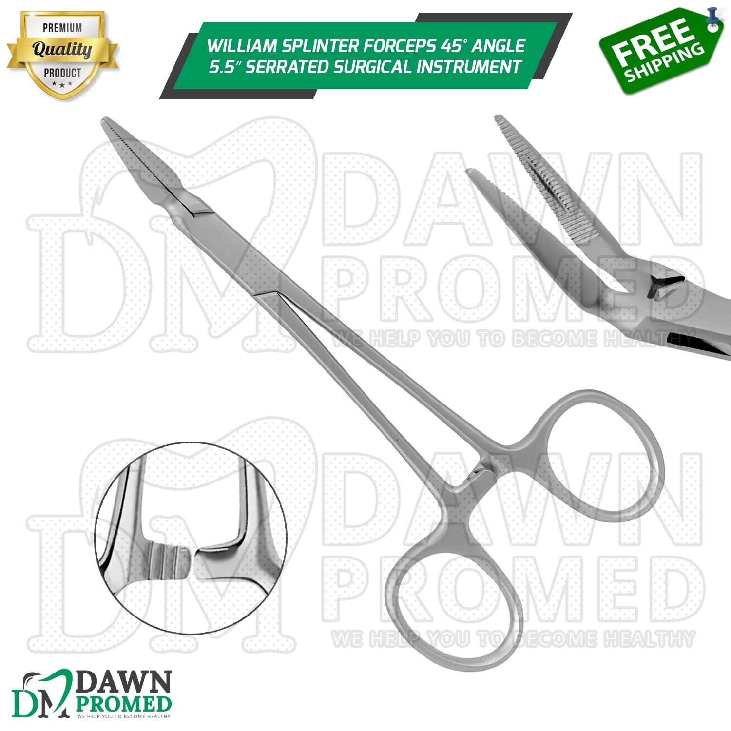 William Splinter Forceps 45° Angle Serrated Tips 5.5″ Surgical Inst German Grade