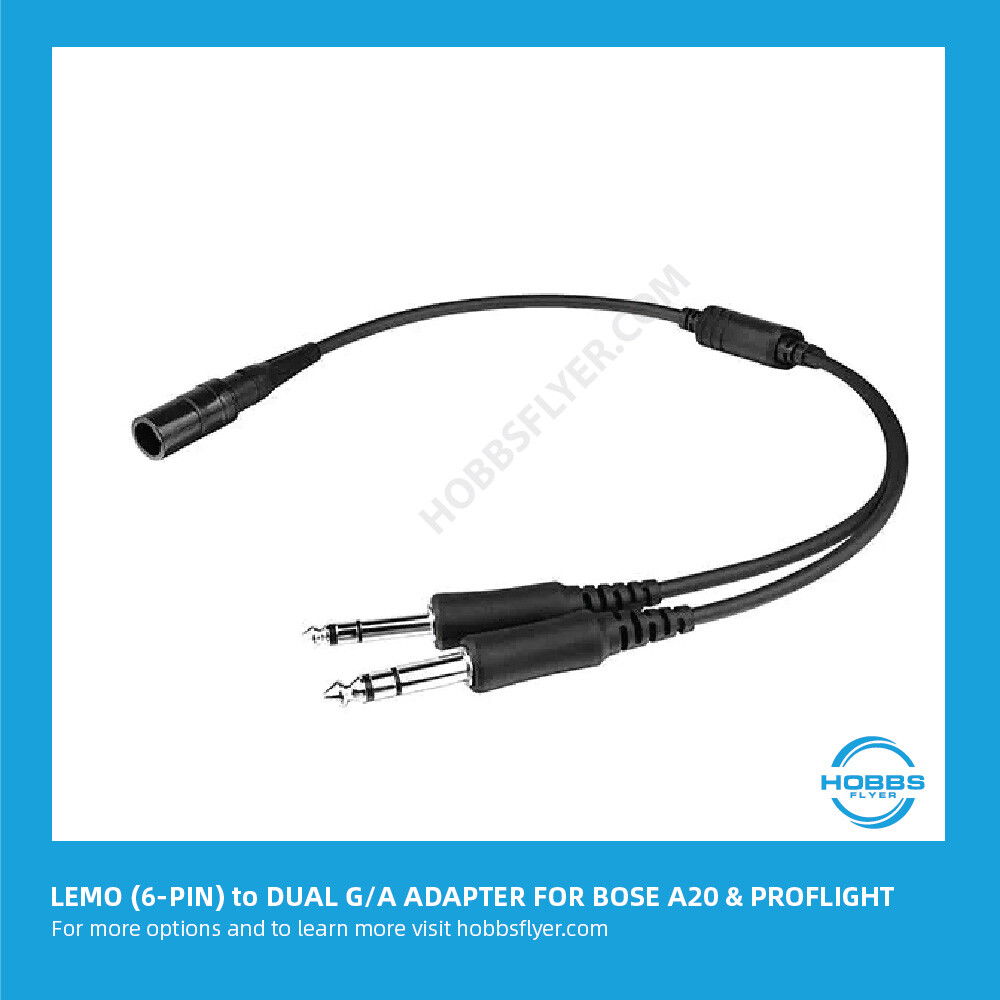 A20 6-Pin LEMO to Twin Plug General Aviation (G/A) Adapter For Bose A20 Headset