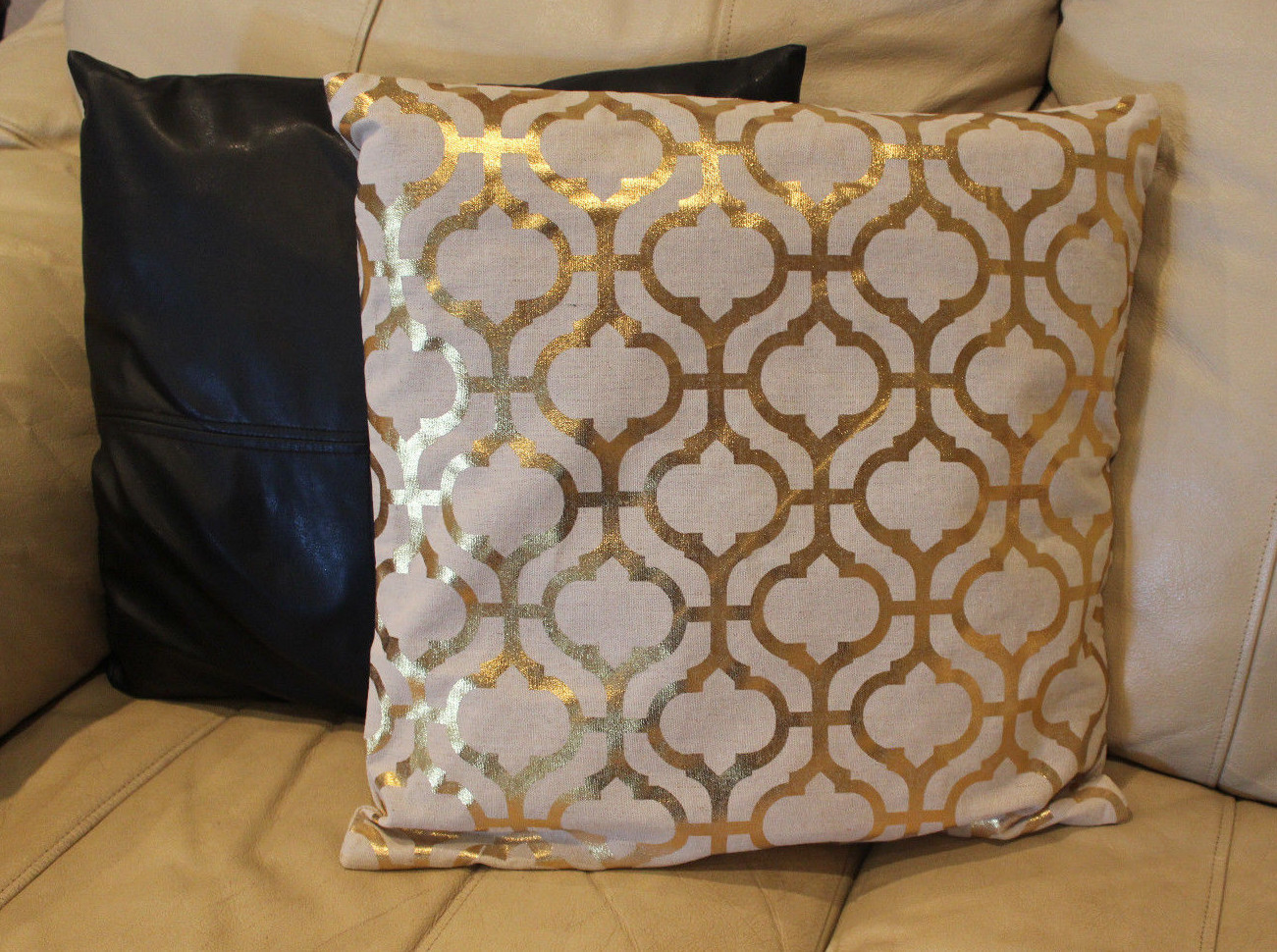 Trellis Designer Pillow Cover By K and K Decorator Gold w Beige background 18"