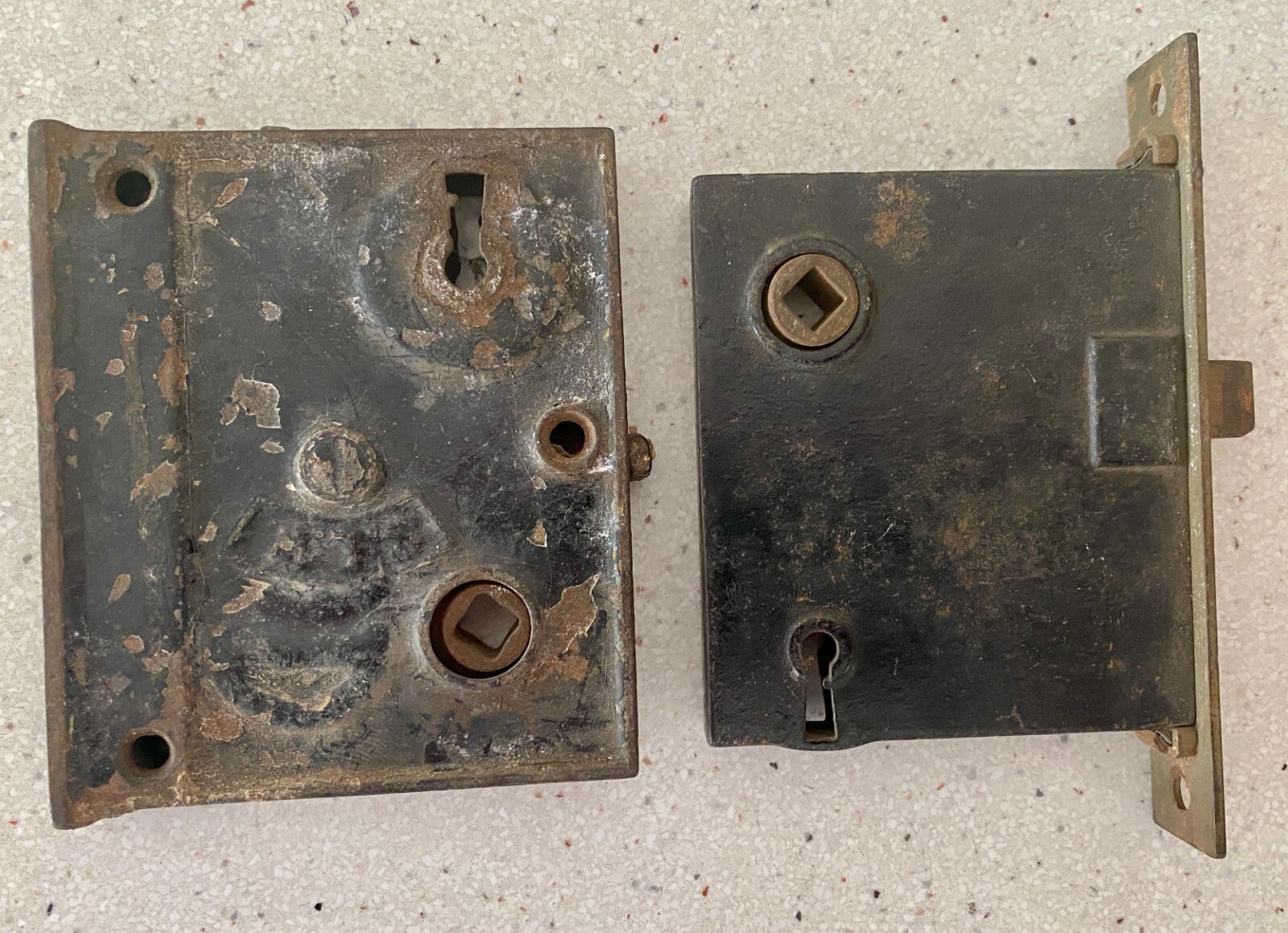 Lot of 2 Antique Mortise Door Locks - Skeleton Keyhole