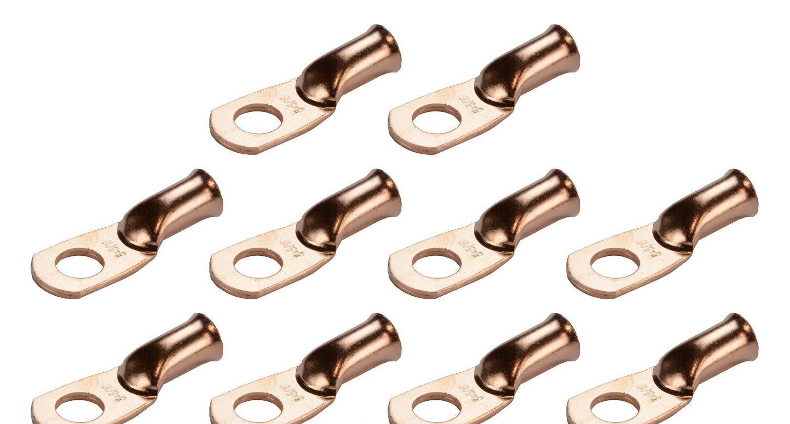 10 Pack 6 Gauge Ring Terminal 3/8" Hole Lug Bare Copper Uninsulated