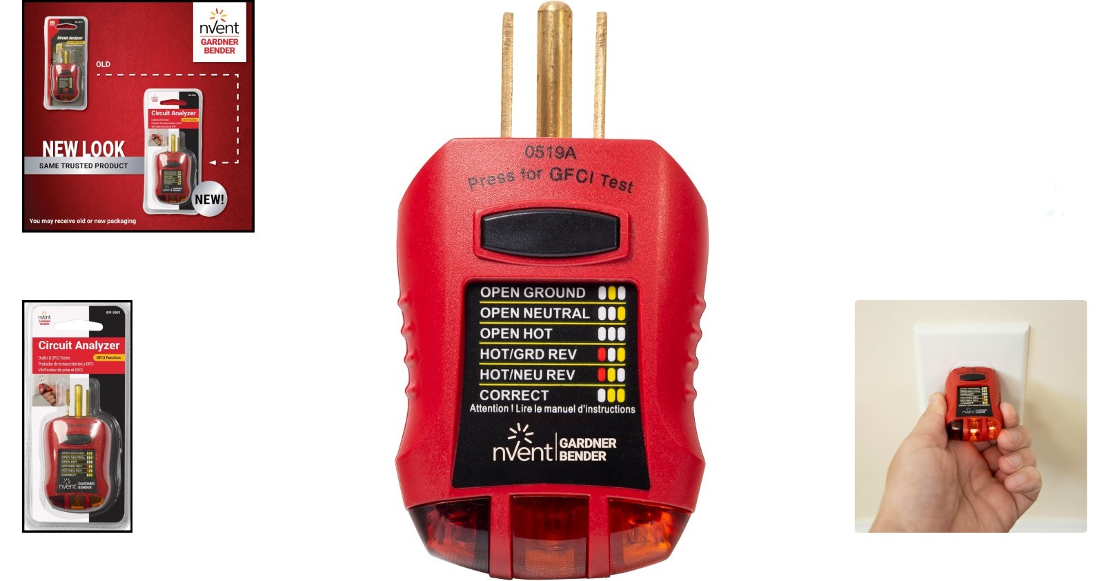 Compact Ground Fault Receptacle Tester & Circuit Analyzer with 7 LED Indicators