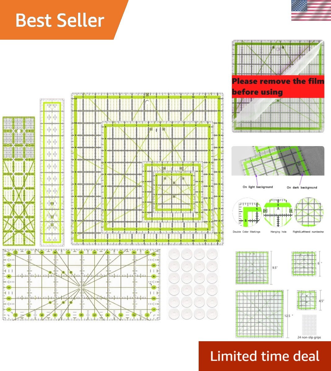 Precision Cutting Quilting Rulers - 7-Piece Set for Optimal Crafting Experience