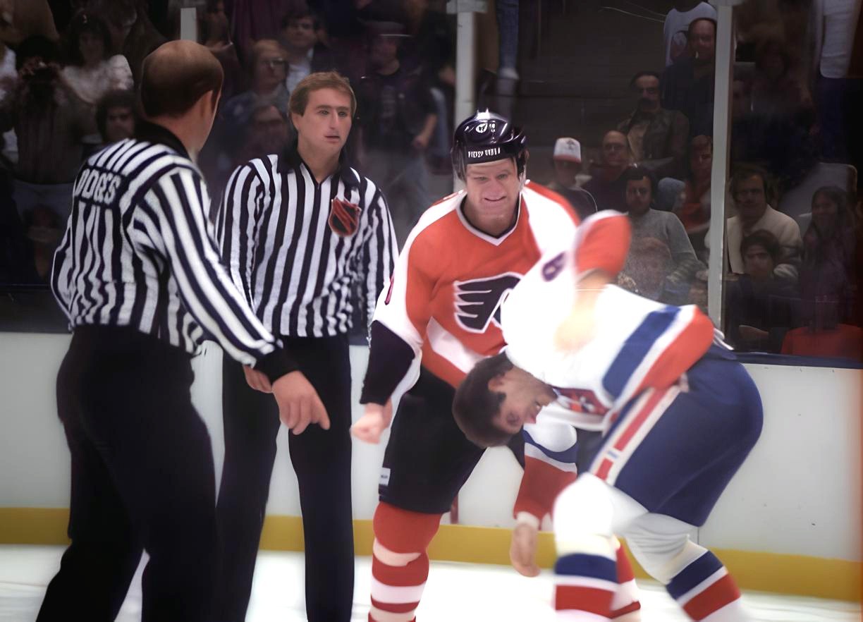 HOCKEY PHOTO PRINT NHL  CLASSIC FIGHT FLYERS BEHN WILSON CLARK GILLIES ISLANDER