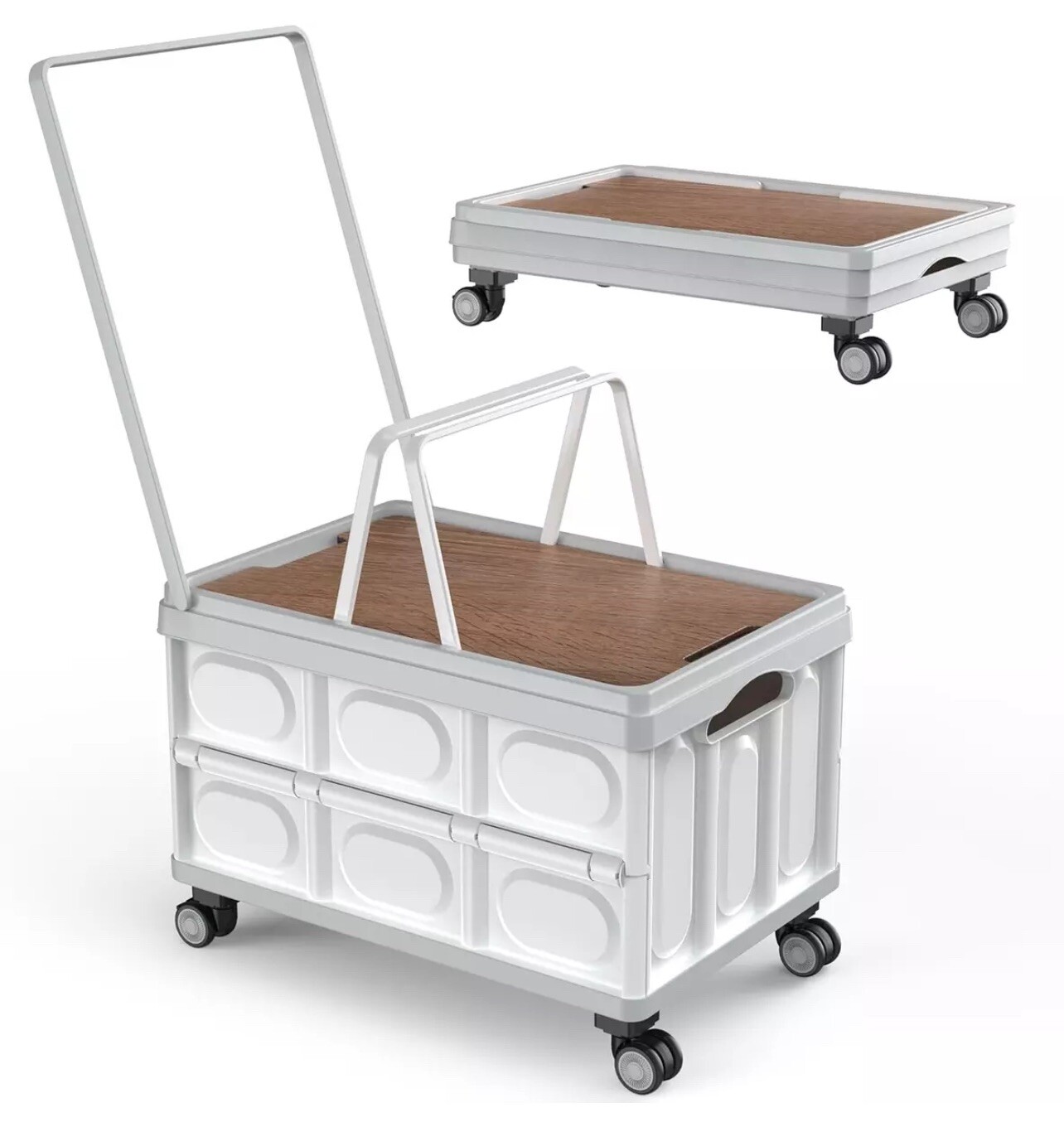 Rolling Crate Wheels Collapsible Wooden Cover Foldable Utility Cart Teachers 55L