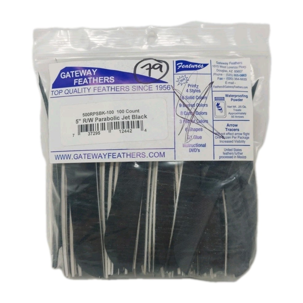 79 Count Gateway Feathers 5" Right Wing: Parabolic Jet Black 500RPSBK