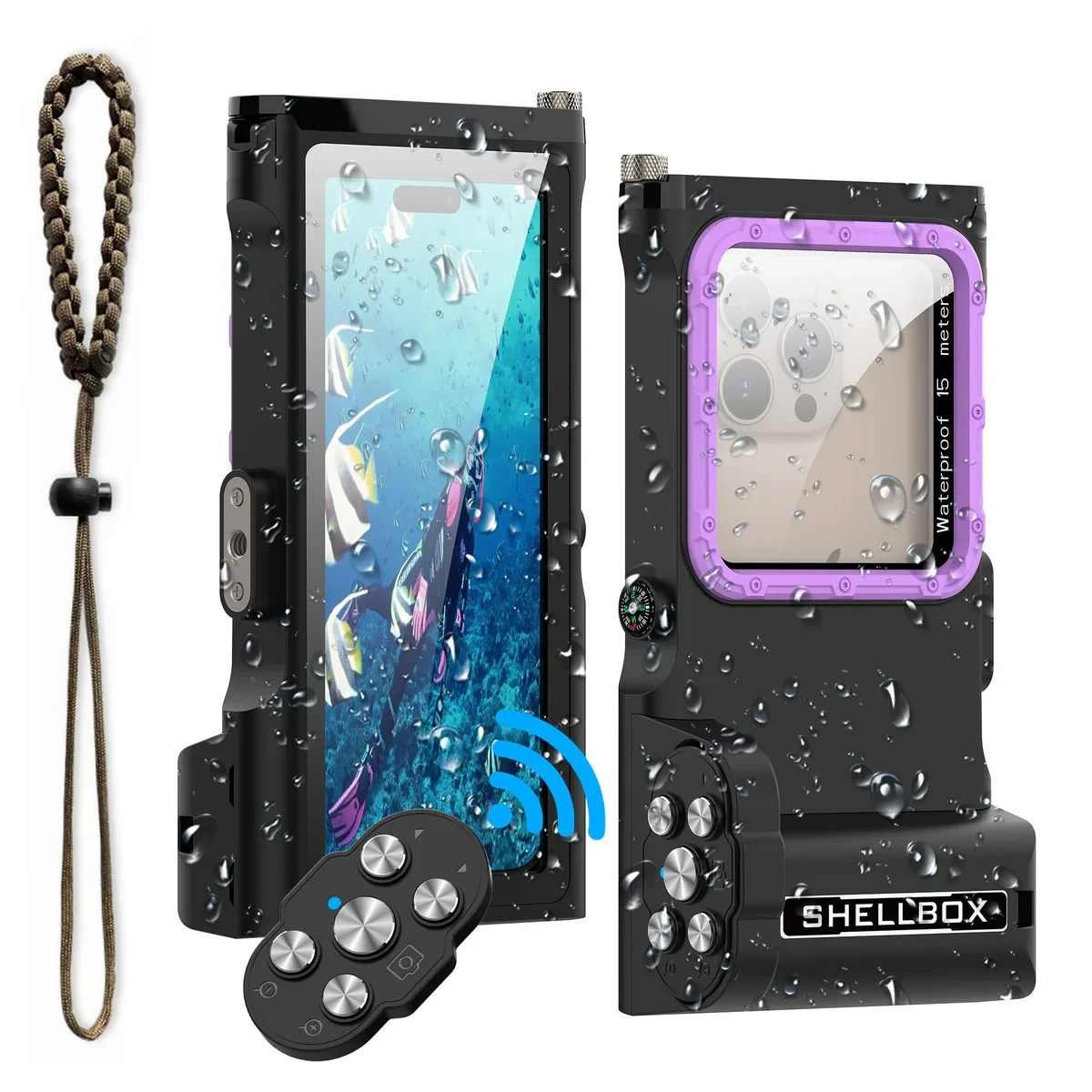 Waterproof Case Bluetooth Control 50FT/15M Underwater Scuba/Diving Black/Purple
