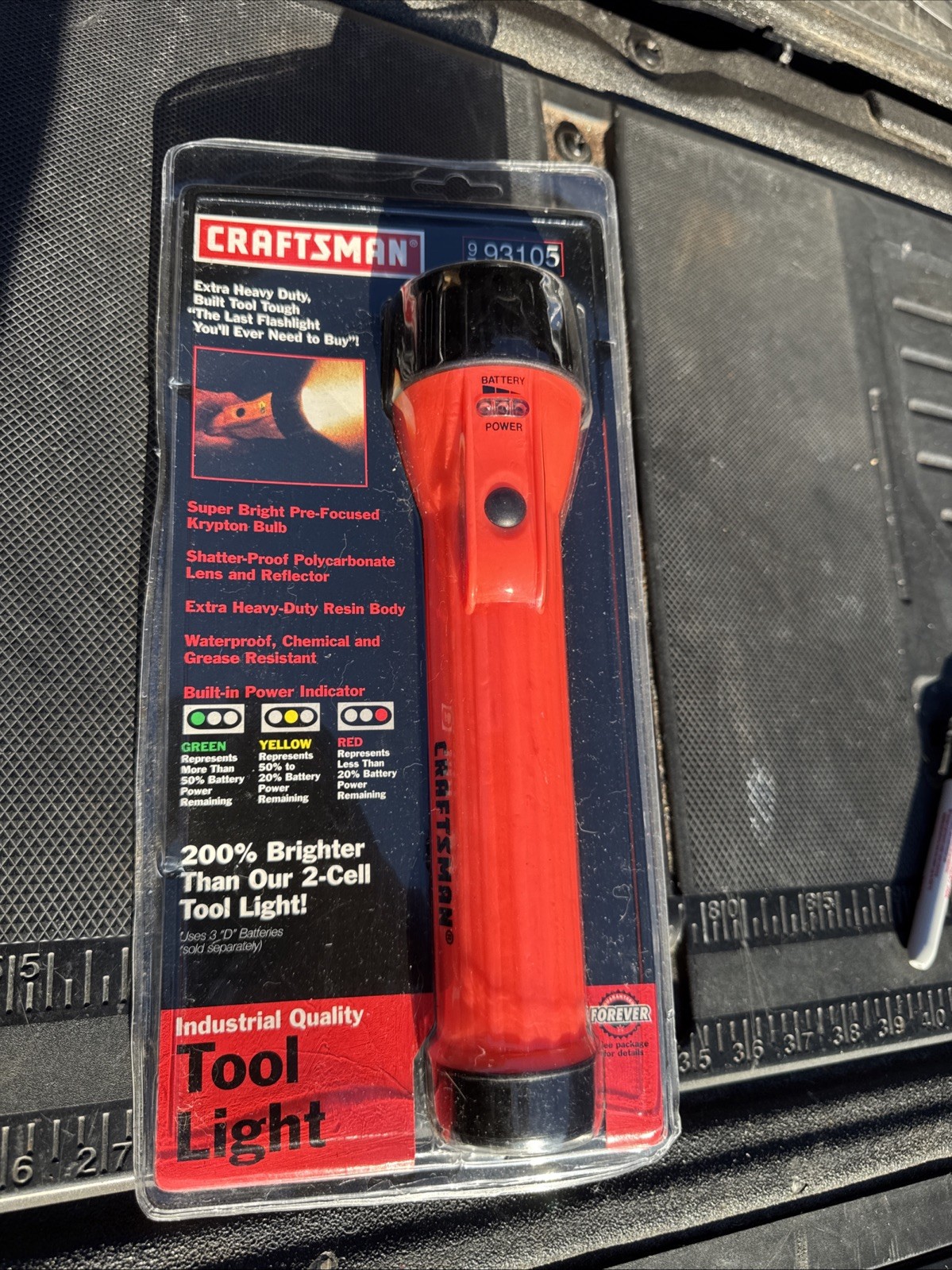 Rare Sears Craftsman Neon Orange Tool light 93105 3d Cell Flashlight Nos