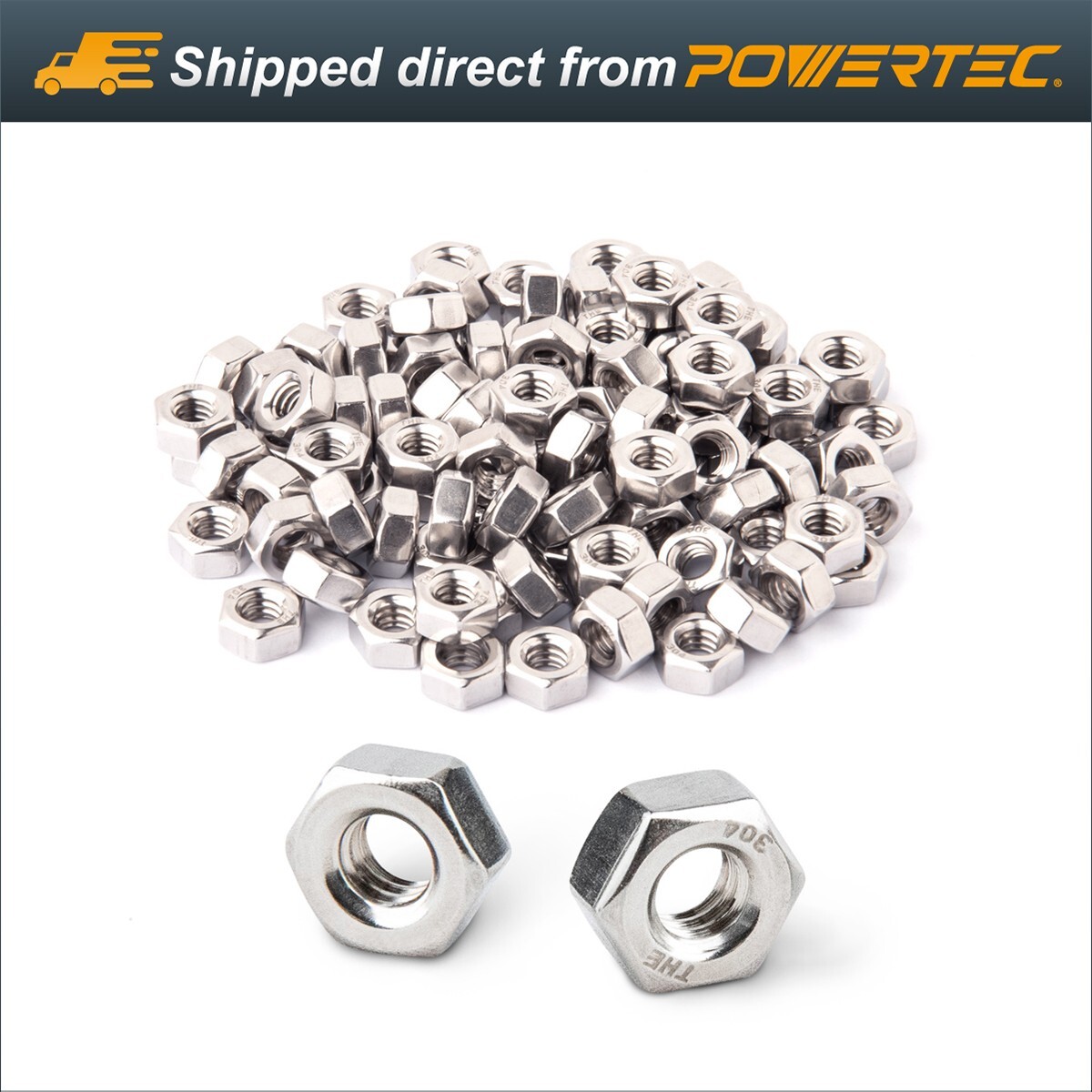 POWERTEC 1/4-20 Hex Nut | 18-8 304 Stainless Steel-100 Pack (QLN1104)