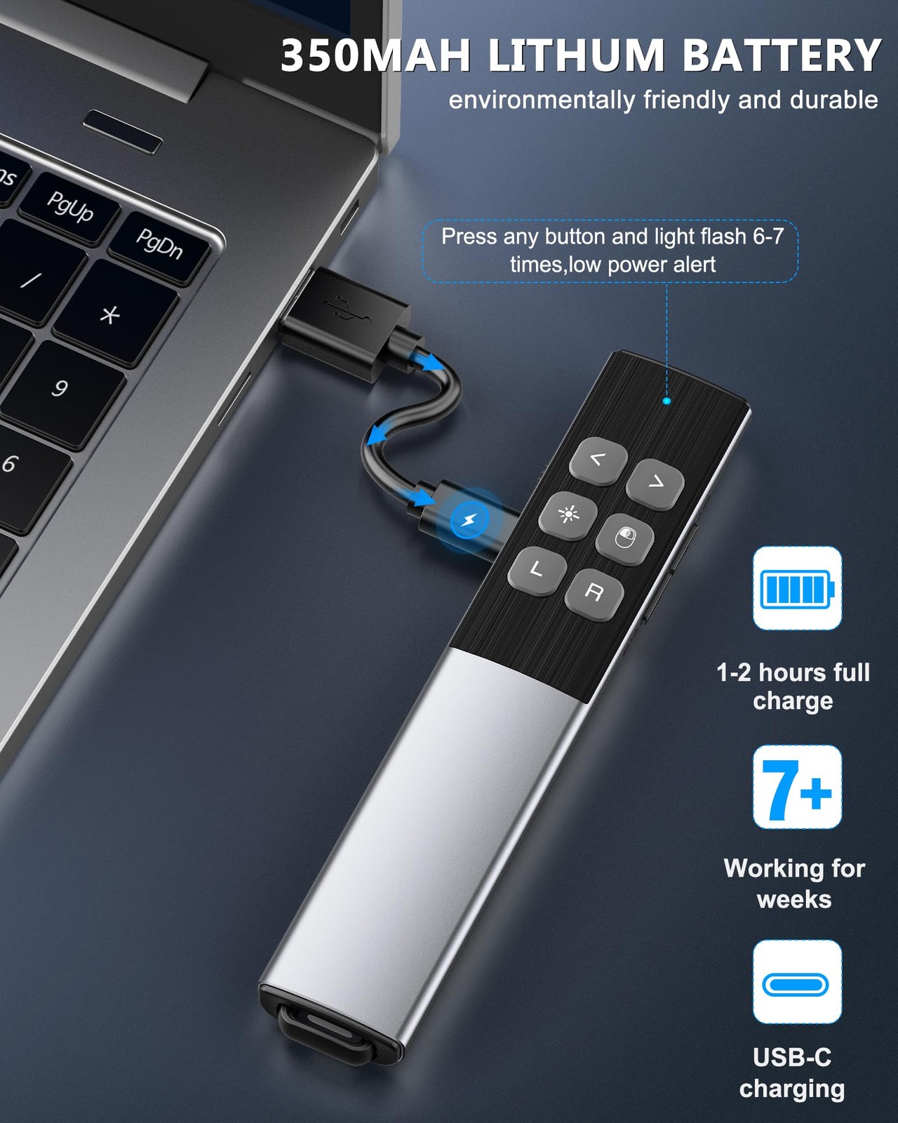 Wireless Presentation Clicker Air Mouse Gyro Volume Rechargeable Presenter