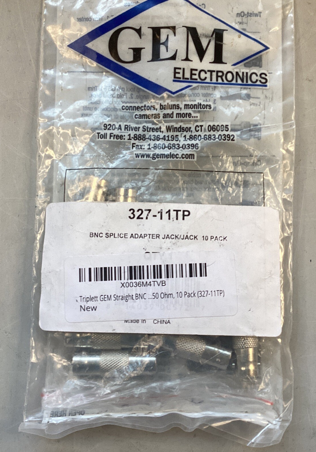 Gem Electronics BNC Splice Adapter Jack/Jack 10 Pack