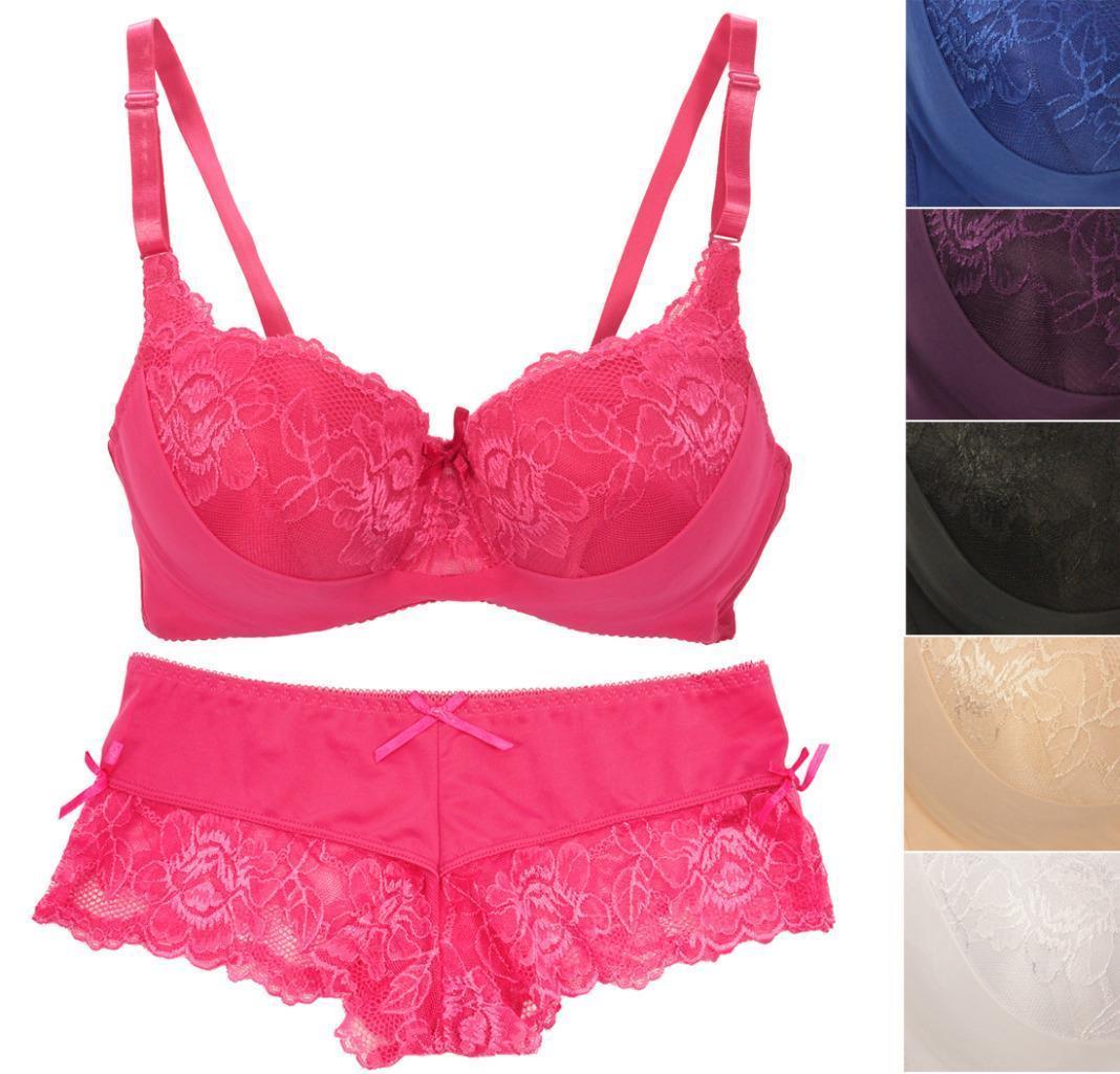 NEW LADIES 2 PC BRA & PANTIES SET with a lot of lace by paris pink...boyshortS