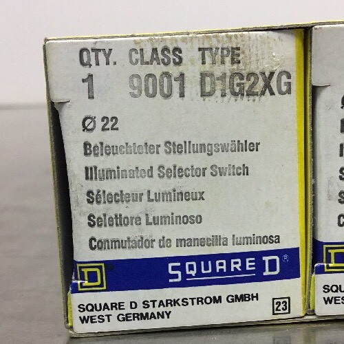 Square D D1G2XG Illuminated Selector Switch Class 9001. Loc.4A