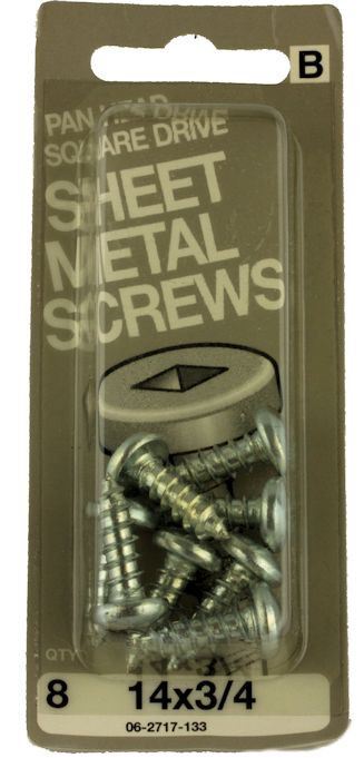 14 x 3/4" Sheet Metal Screws Pan Head Sq Drive 8-Pack
