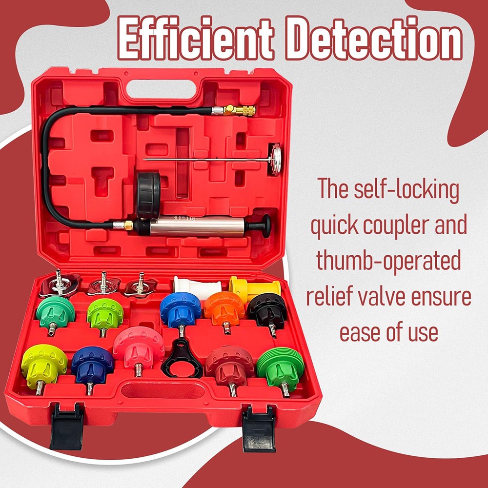 18pcs Universal Radiator Pressure Tester Kit Coolant Vacuum Type Cooling System