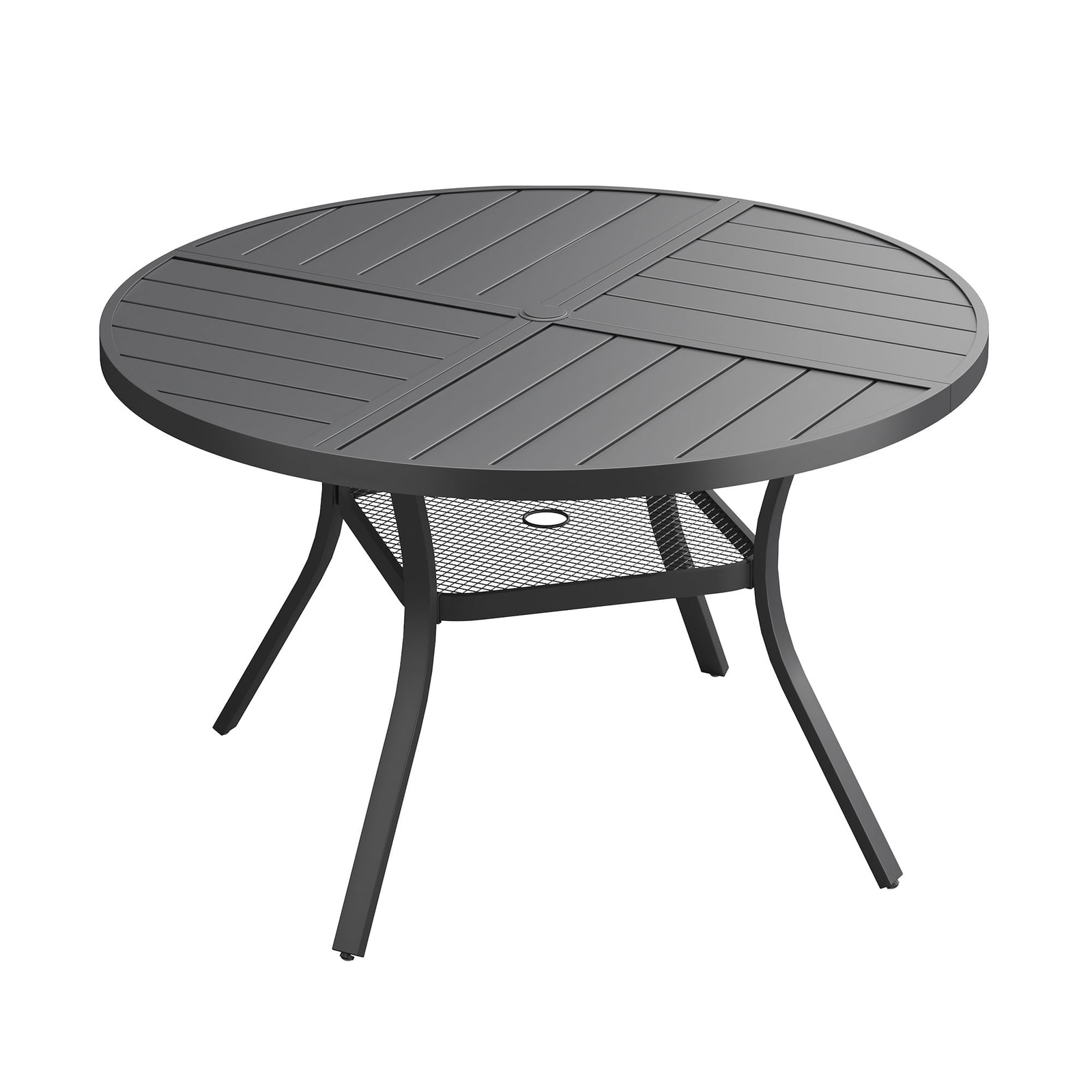 40.6" Round Patio Dining Table Only Metal Outdoor Furniture w/ Umbrella Hole Blk