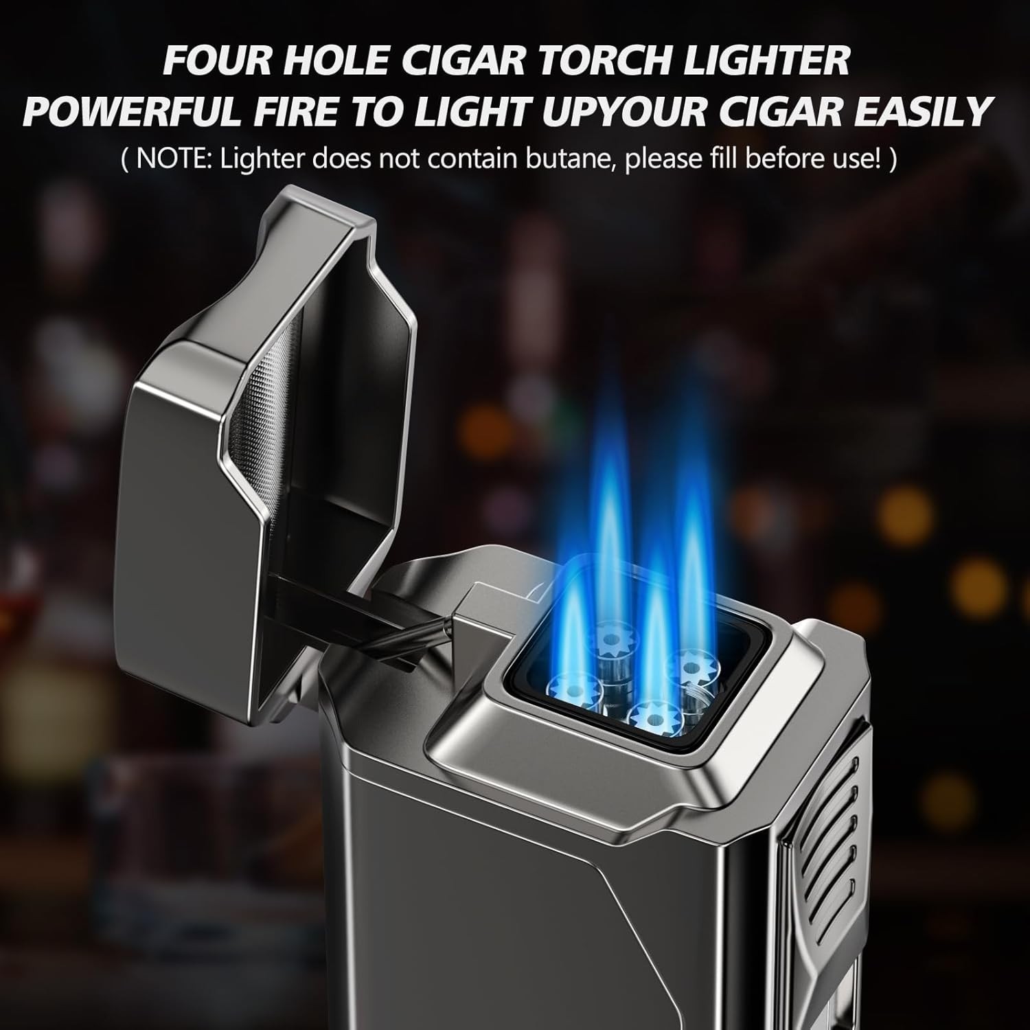 Cigar Torch Lighter 4 Jet Flame Cigar Lighter with Cigar Cutter V Cut Cigar