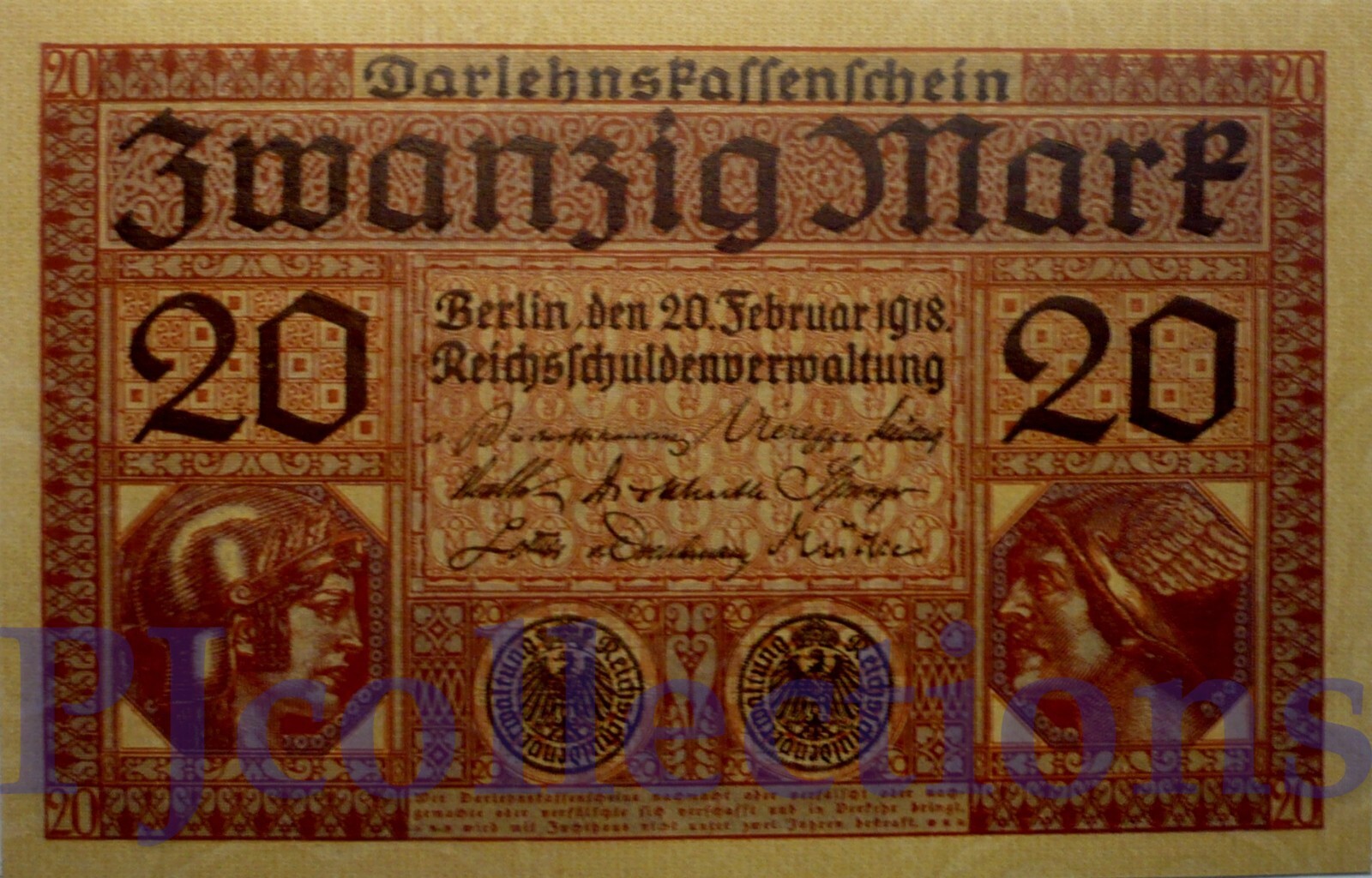 GERMANY 20 MARK 1918 PICK 57 UNC