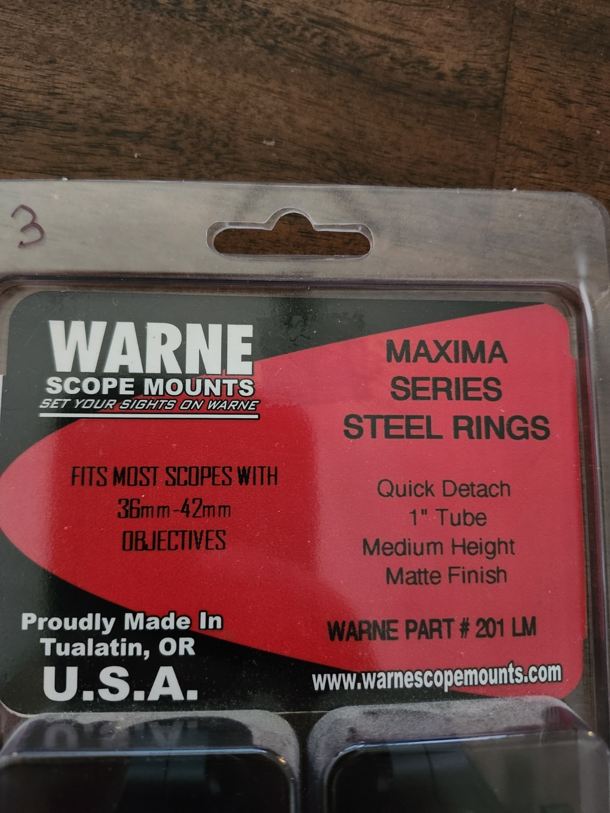 Warne Maxima 1" Quick Detach Medium Height Rings 201LM