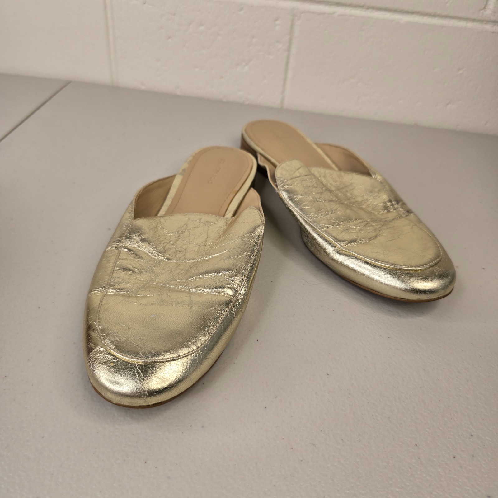 Country Road Mule Size 40 Gold Leather Slip On Loafer Flats Casual Women
