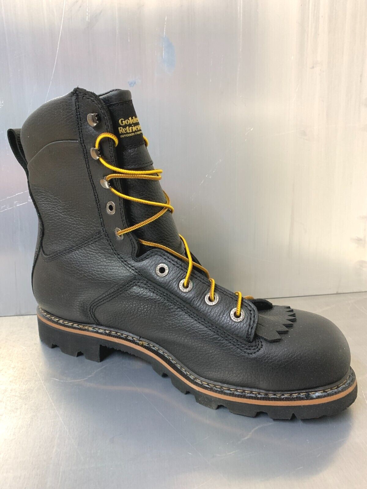Golden Retriever 8" Black Leather Size 14 E Logger Work Boots 09340 Dry Dawg