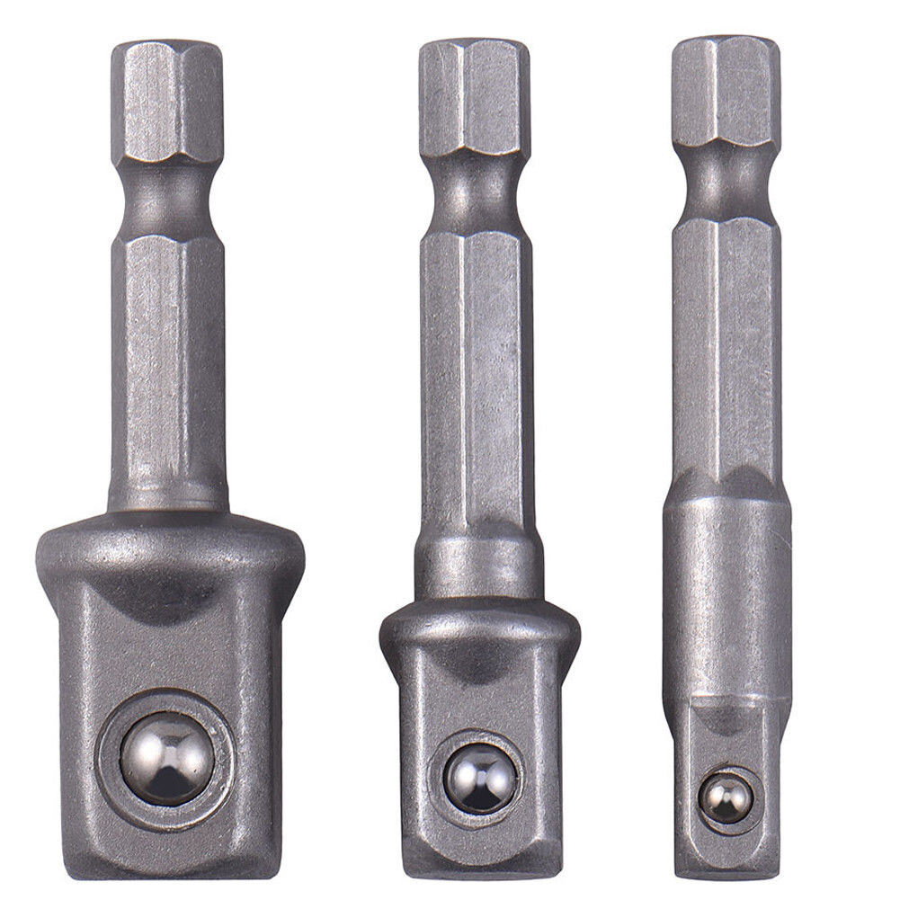3Pcs 1/4" 3/8" 1/2" Impact Driver Tools Socket Adapter Drill BIts Set Hex Shank