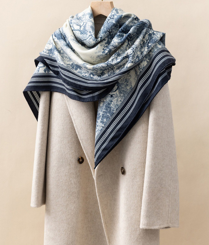 70% Cashmere 30% Silk Wrap Scarf Brown cashew Print Double Face Print Shawl 51"