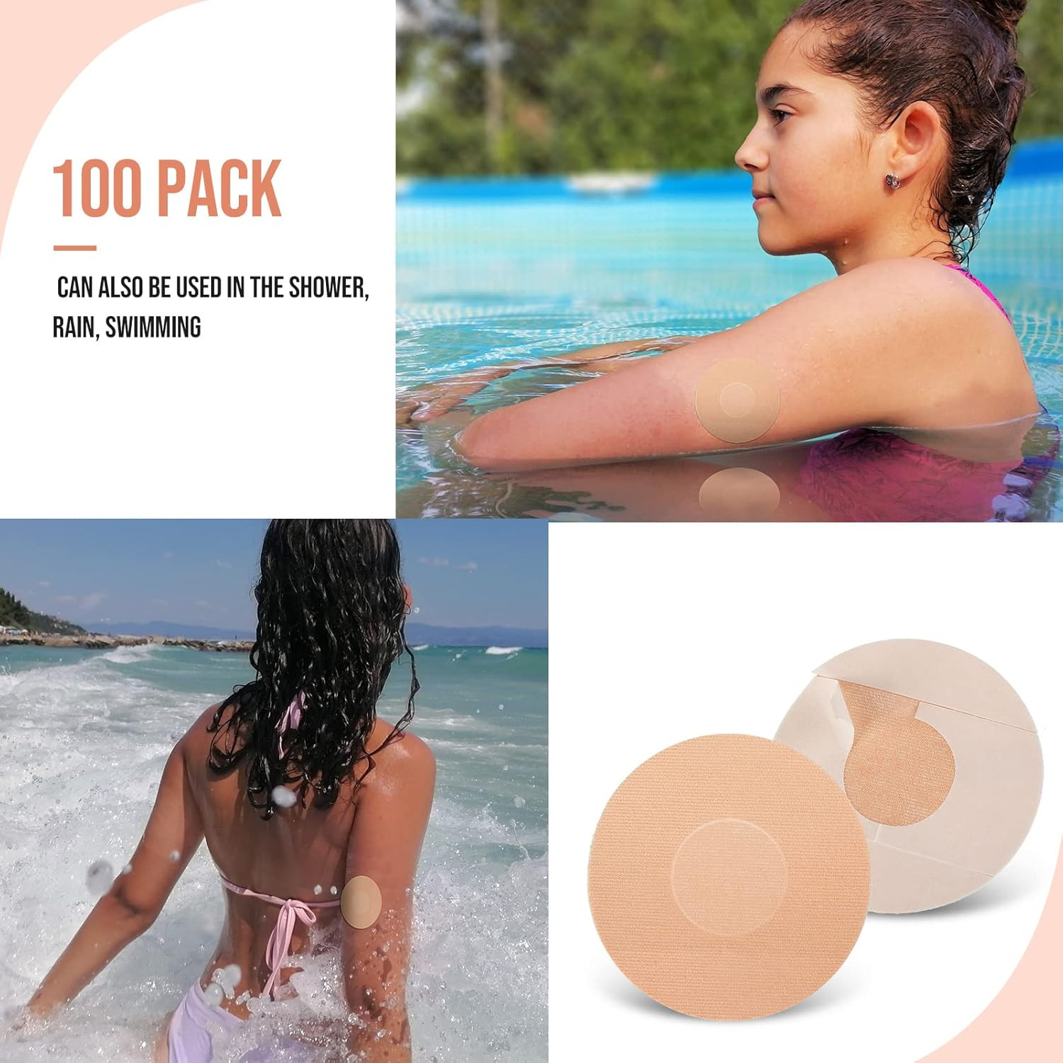 100 Pcs Adhesive Patch Sensor Covers CGM Sensor Patches Waterproof and Sweatproo