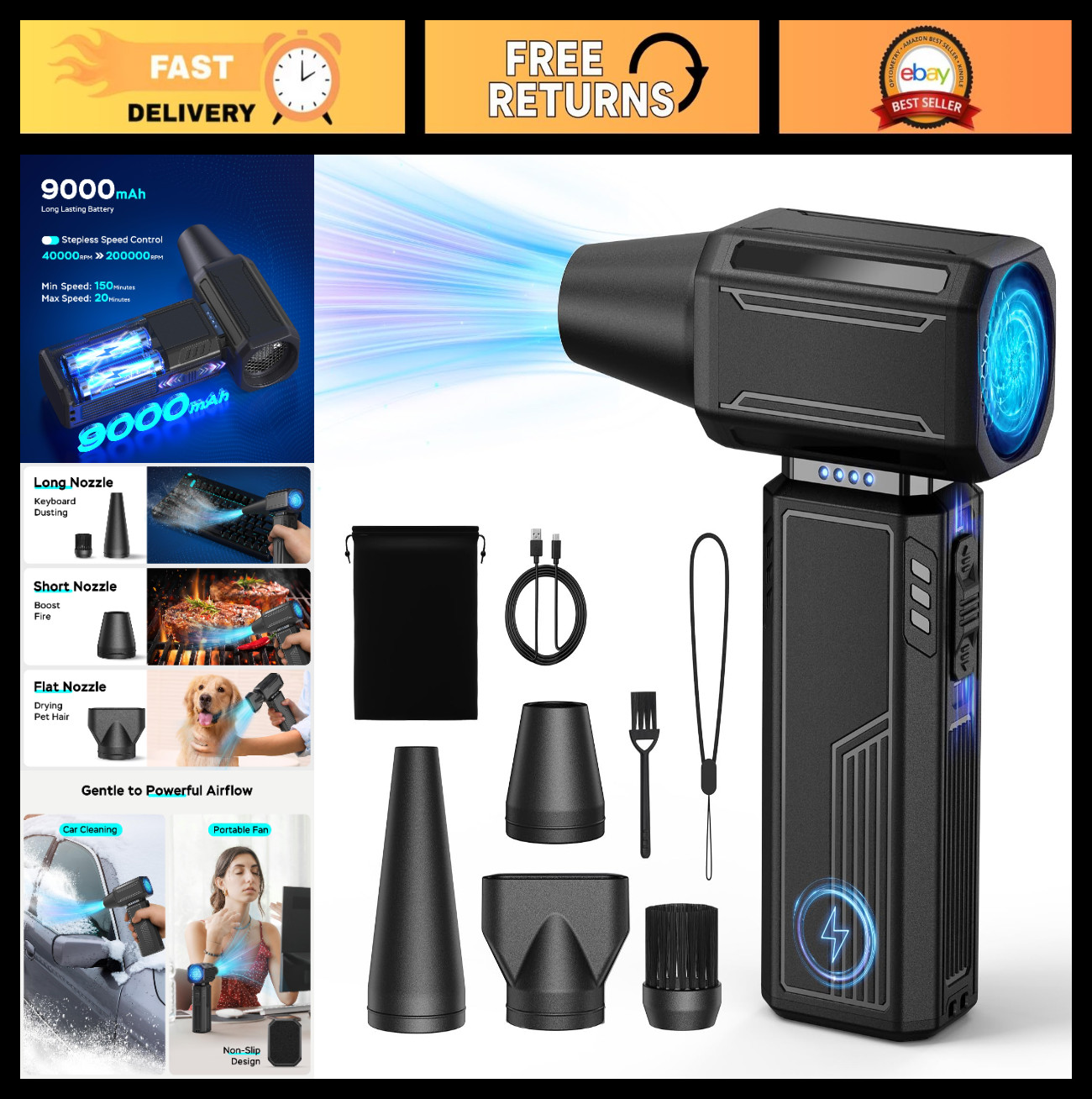 Portable Electric Air Duster 200000RPM - Rechargeable Cordless Mini Blower for C