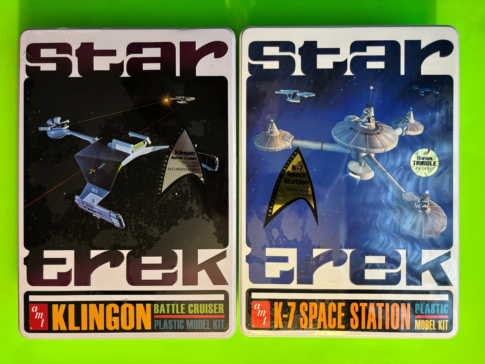 LOT OF 2 STAR TREK TOS MODEL KITS NEW IN COLLECTIBLE TIN-K7 & KLINGON NEW SEALED