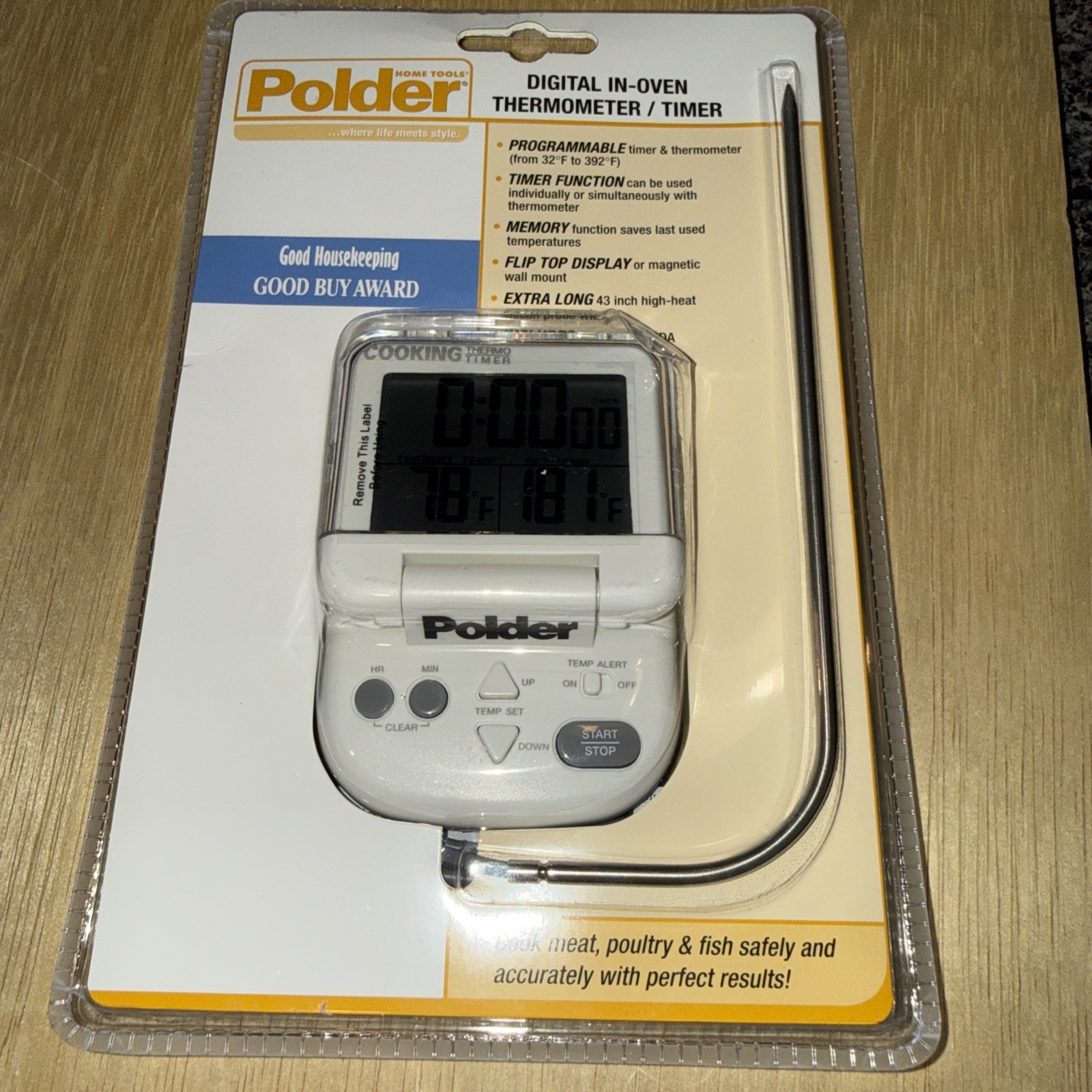 Polder DIGITAL In-Oven THERMOMETER / TIMER #362-90 Programmable With Timer