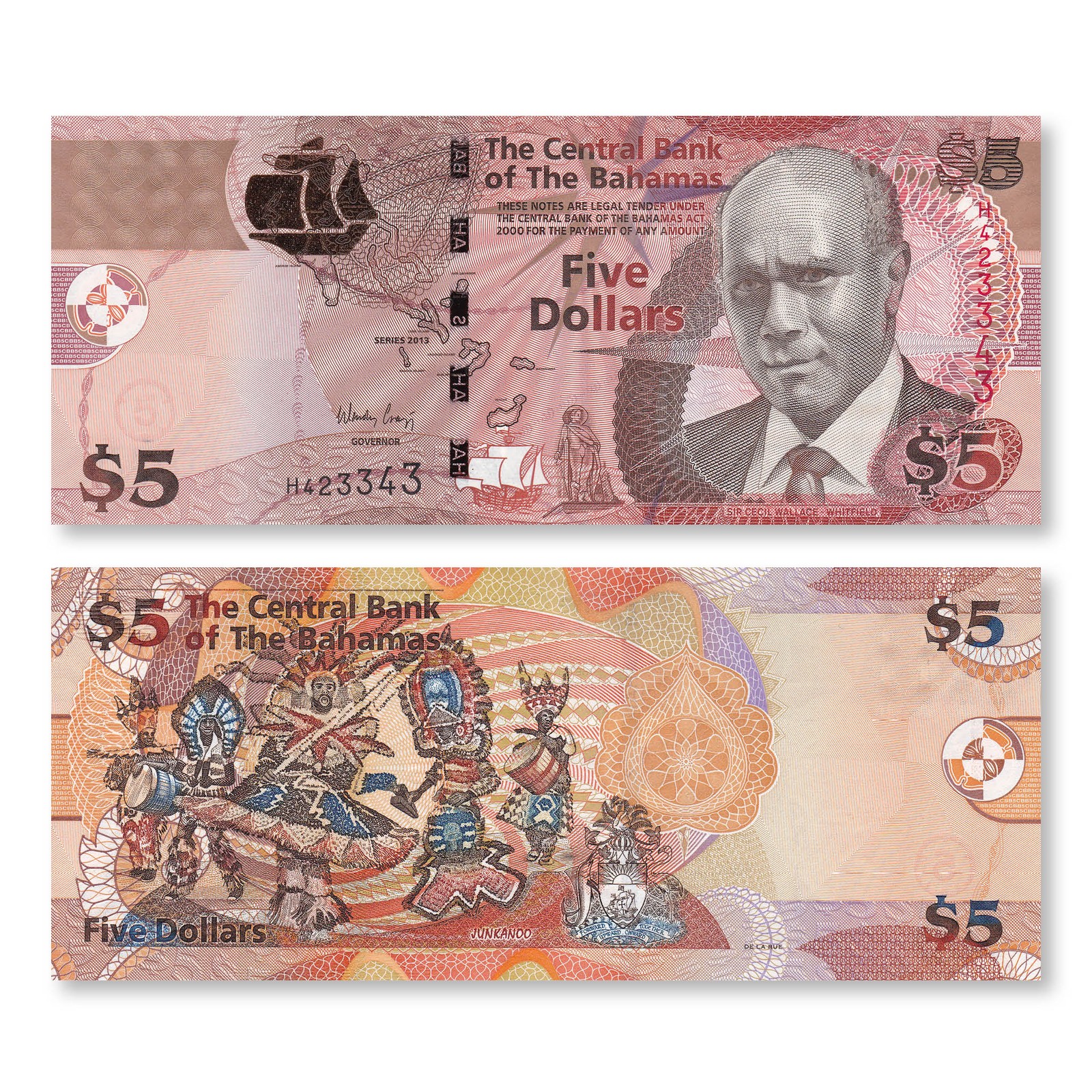 Bahamas 5 Dollars, 2013, B345a, P72A, UNC