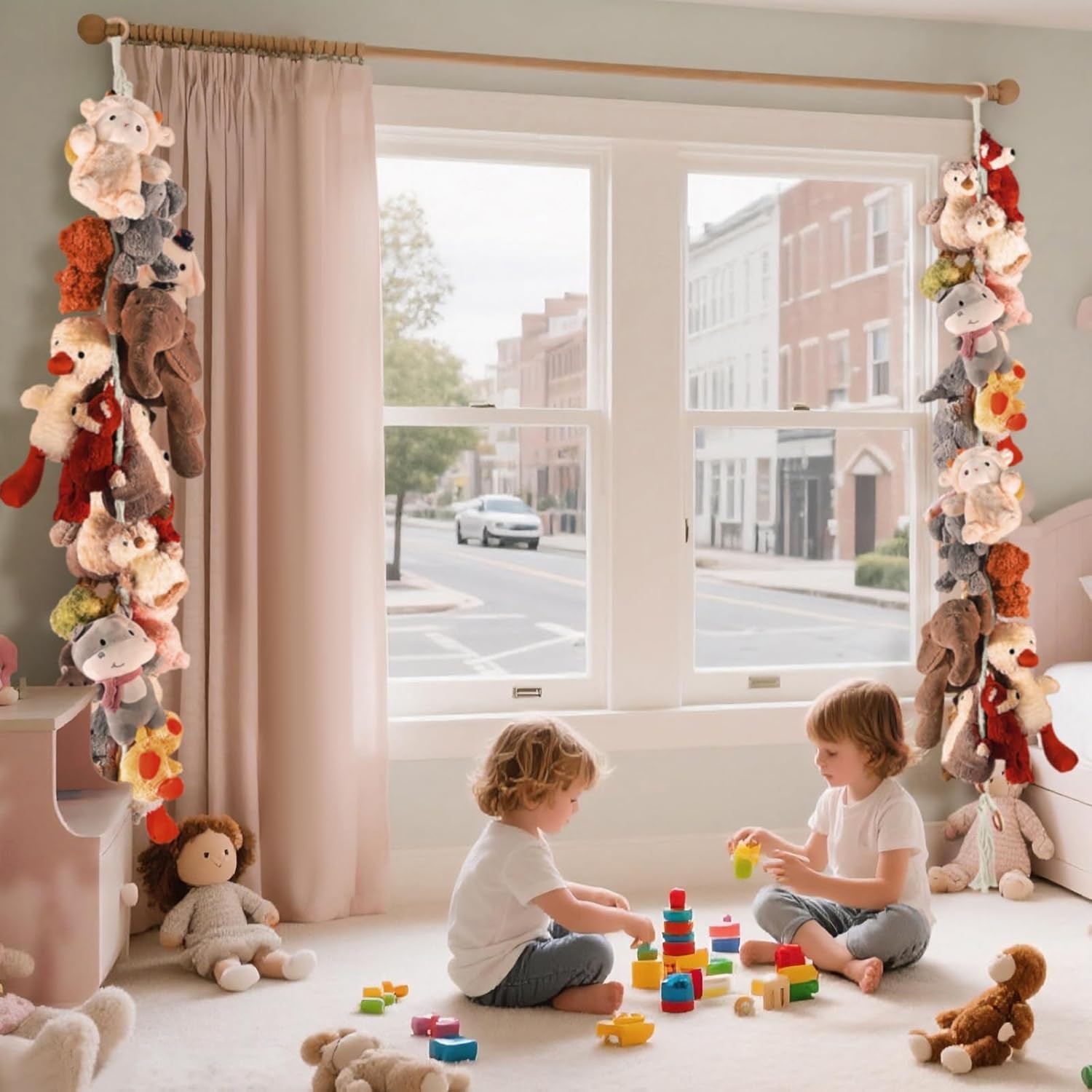 80" 2-Pack Cotton Hanging Storage Chain For Stuffed Animals Storage with 20 Meta