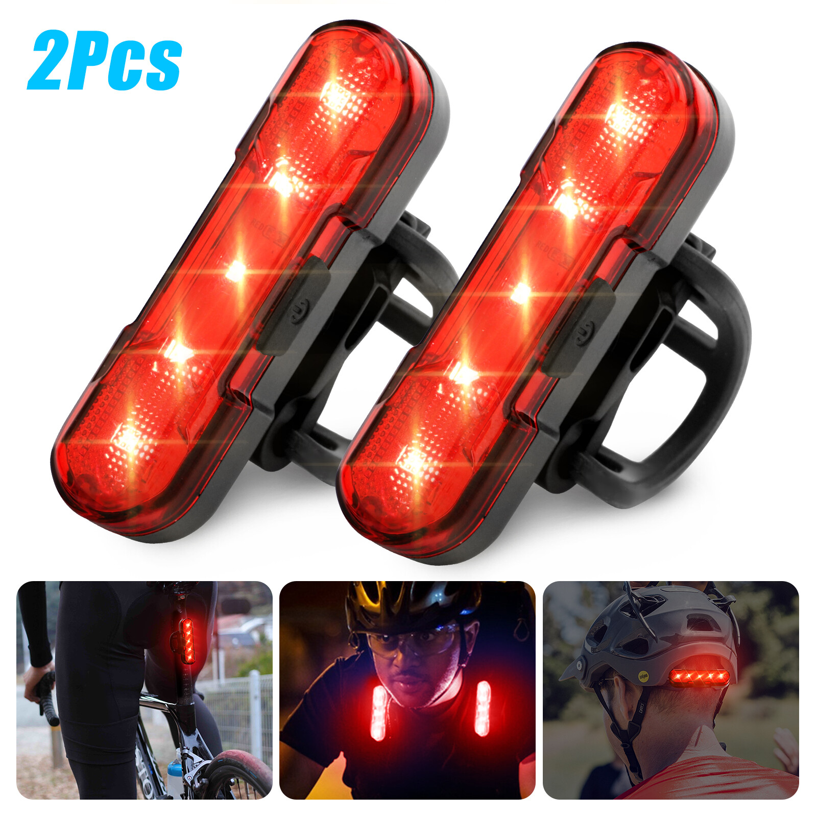 2x LED Bike Tail Light USB Rechargeable Bicycle Safety Cycling Warning Rear Lamp