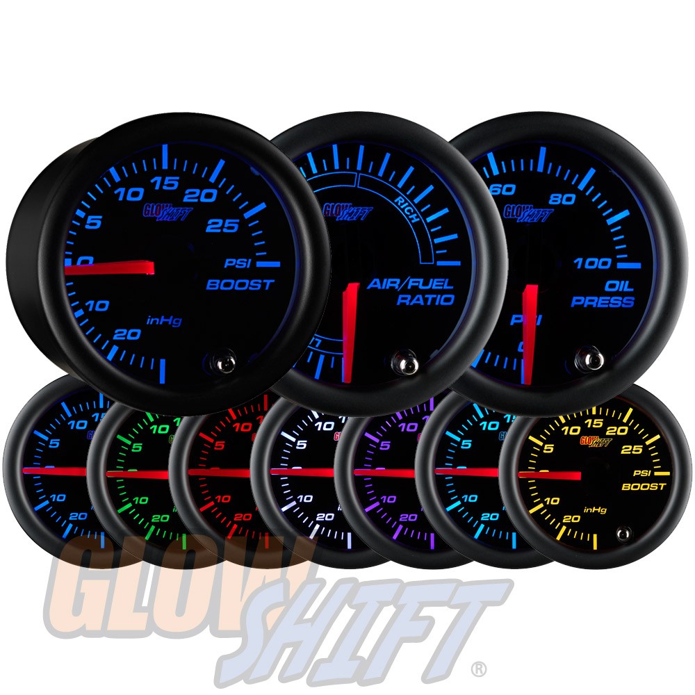 GlowShift Turbo Boost, Oil Pressure & Narrowband Air Fuel Gauge Set, Black 7