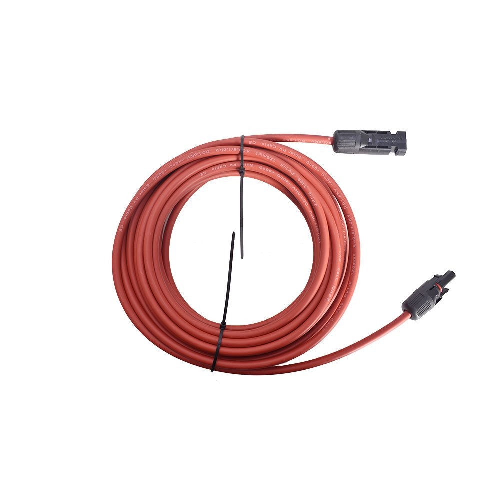 25 Feet 1 Pair 10AWG Black + Red Solar Panel Extension Cable Wire Connector