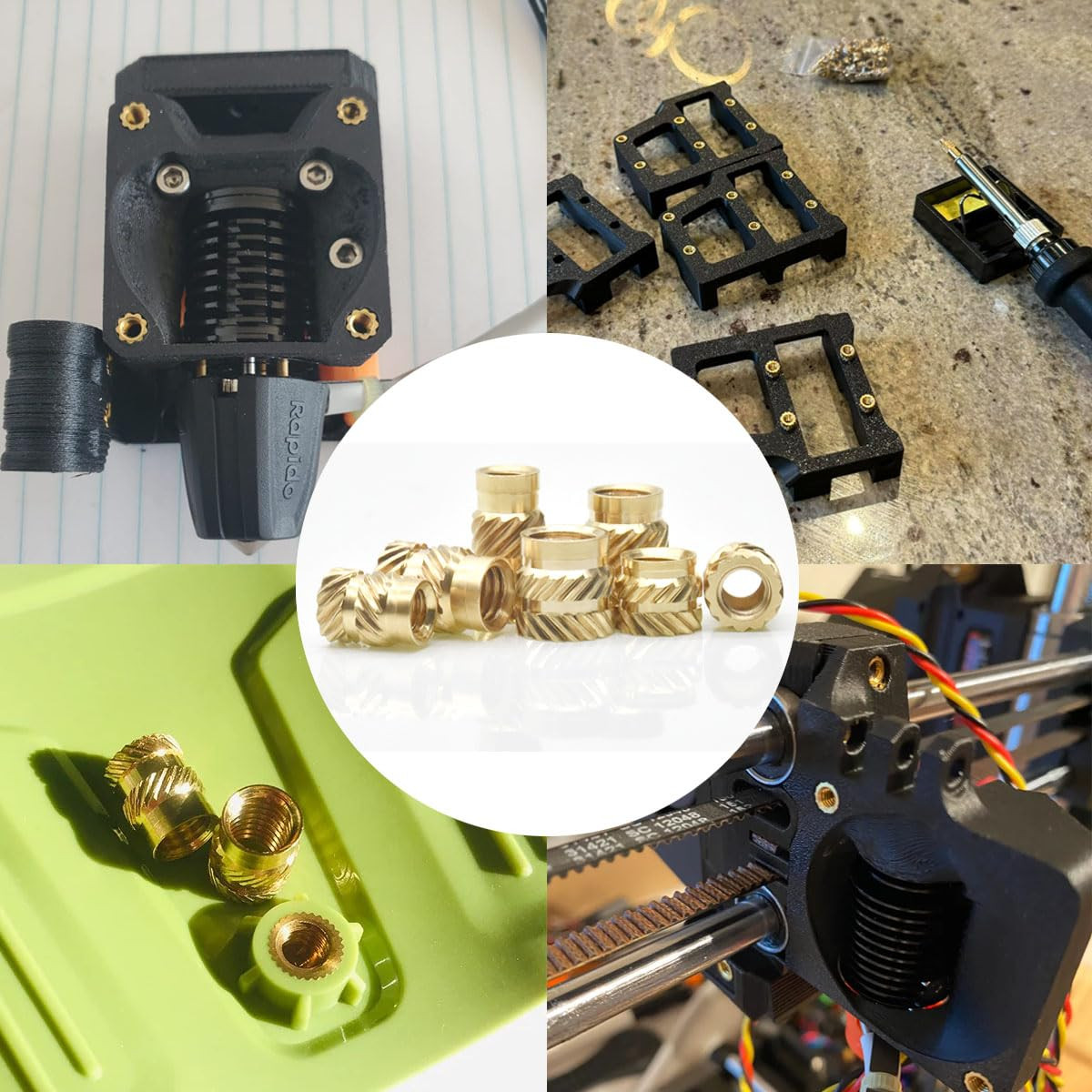 Heat Set Insert Tool Kit 380Pc Brass Nuts 60W Iron M2-M8 3D Printing Plastic