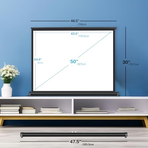 50 inch Small Projector Screen, Retractable Pull Up Screen, Floor 50-Inch 16:9