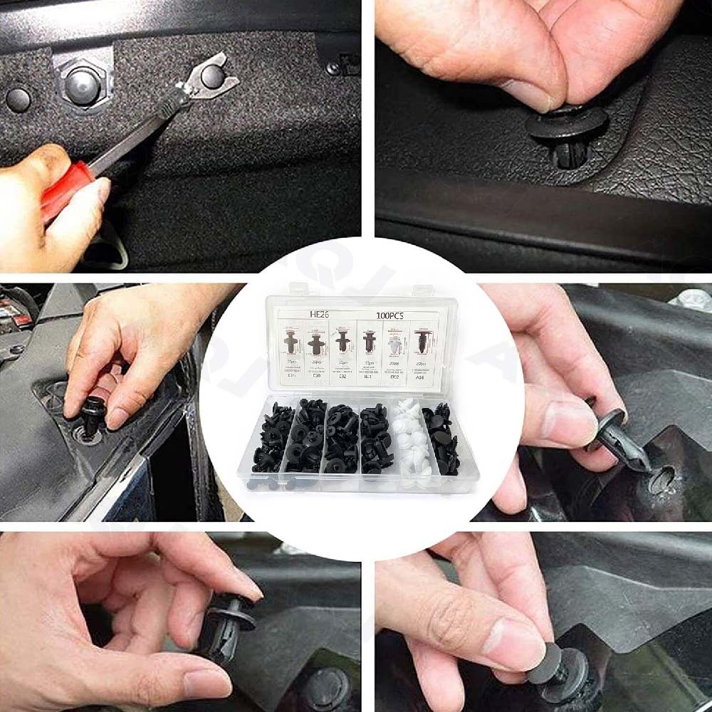 100x Car Body Bumper Rivet Retainer Trim Molding Push Pin Clip Assortments TooL