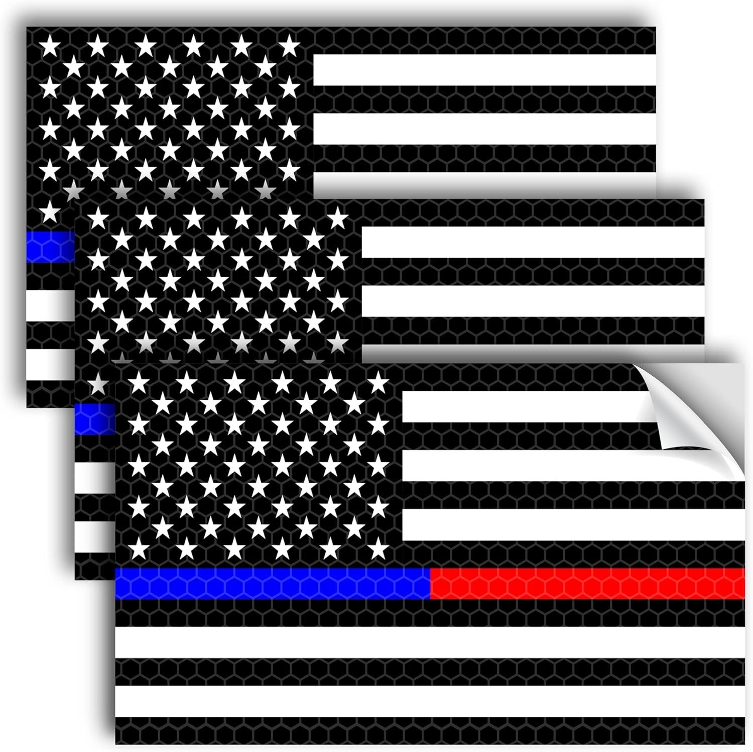 3PC Reflective Red and Blue Line Decal - 5x3 Inches - USA Thin Blue Red Line ...