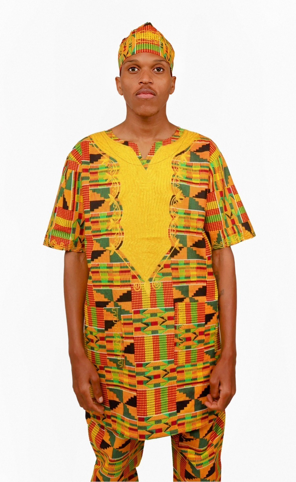 New Men African Kente Dashiki XL Chest up to 52 inches and Length 37" (Top Only)