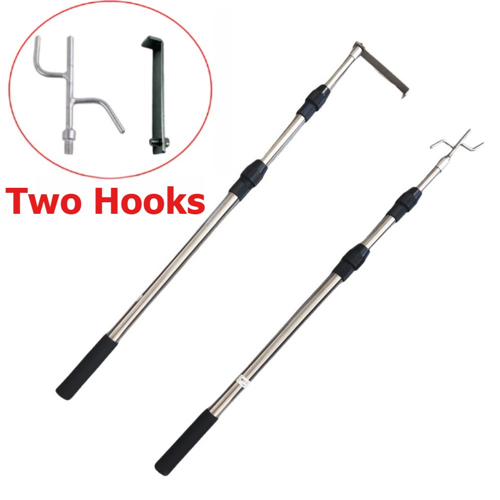 Telescoping 6.3 Ft Truck Cargo Grabber Pickup Bed Retriever Tool with Two Hooks