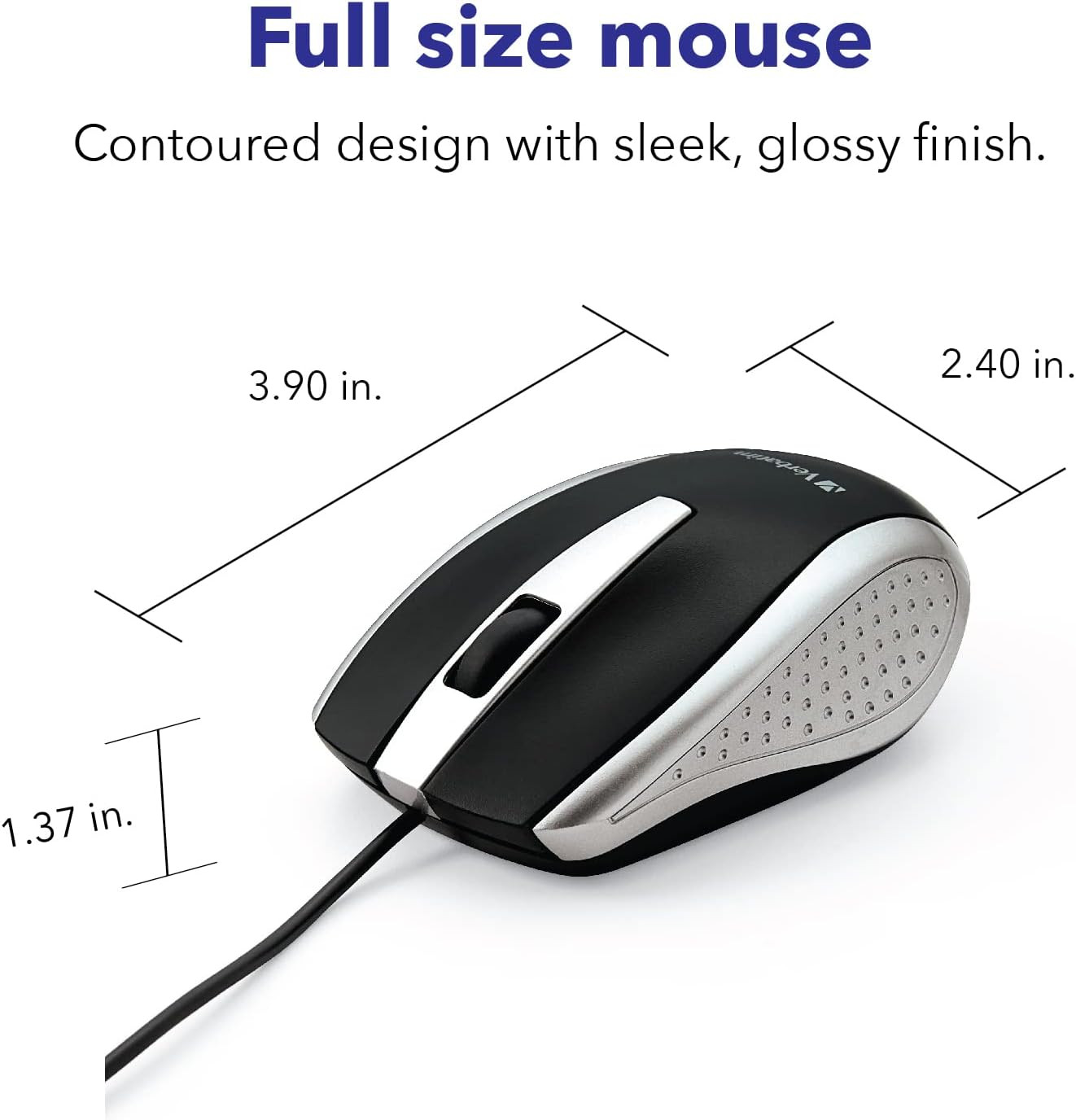 Wired USB Computer Mouse - Corded USB Mouse for Laptops and PCs - Right or Left