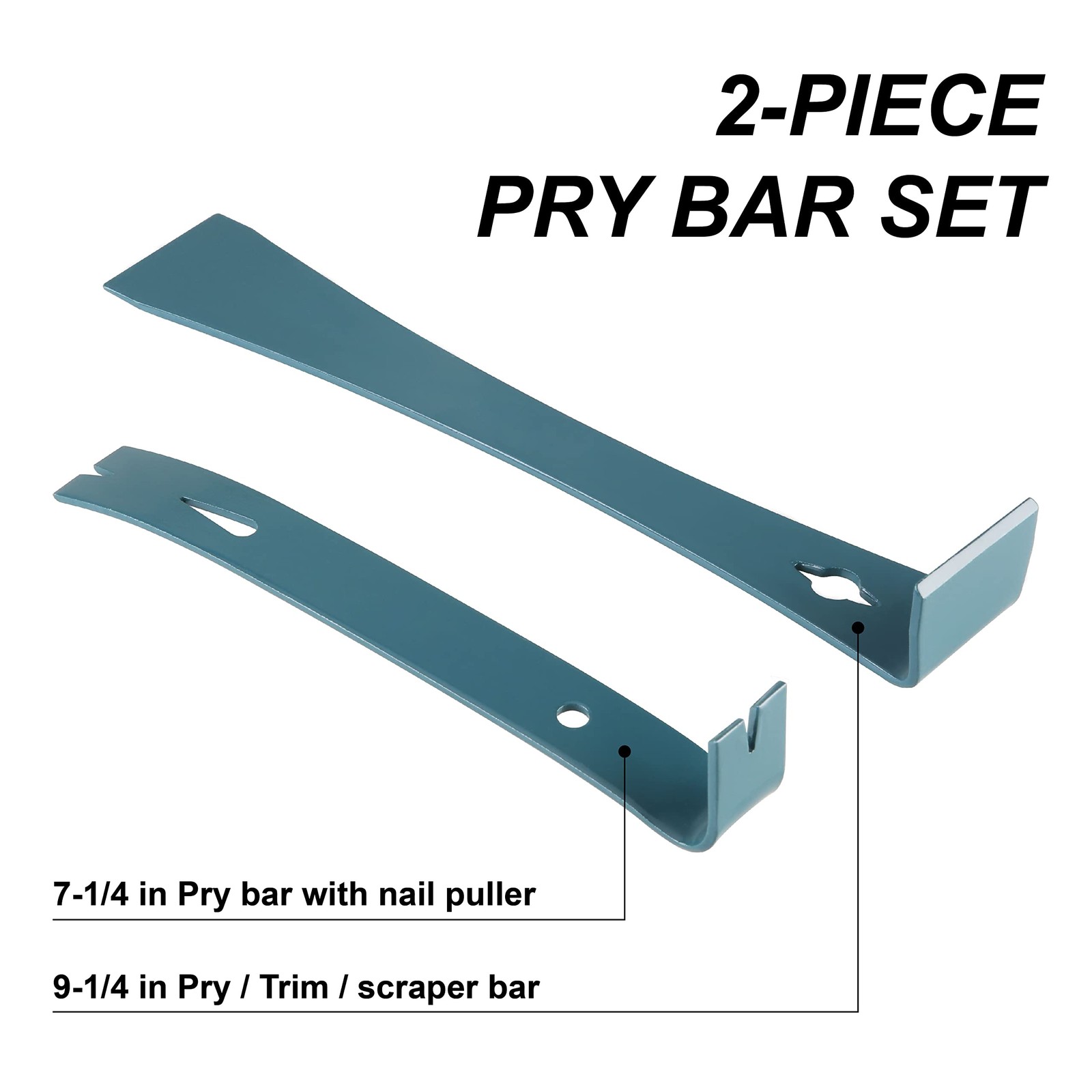 2pc 7-1/4" & 9-1/4 Flat Pry bar Teardrop Nail PullerHigh-Carbon SteelGray
