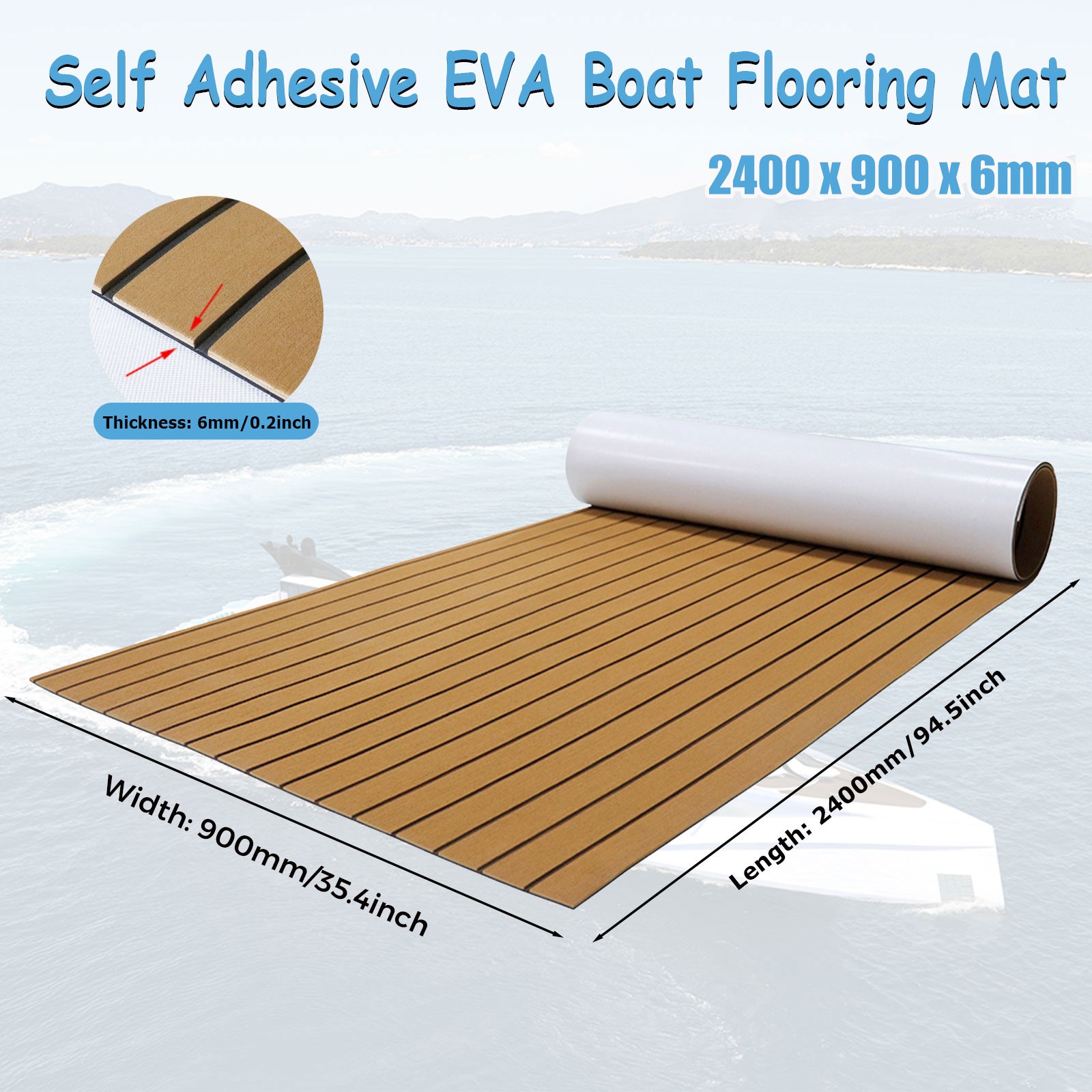 94.5x35.4" EVA Foam Boat Decking Sheet Mat Faux Teak Marine Yacht Flooring Brown