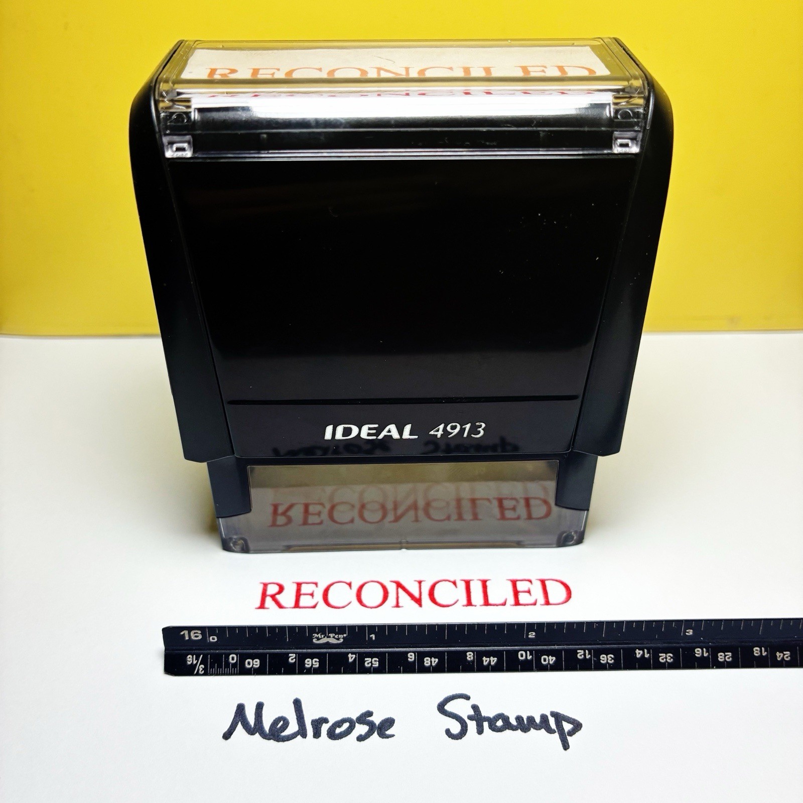 Reconciled Rubber Stamp Red Ink Self Inking Ideal 4913