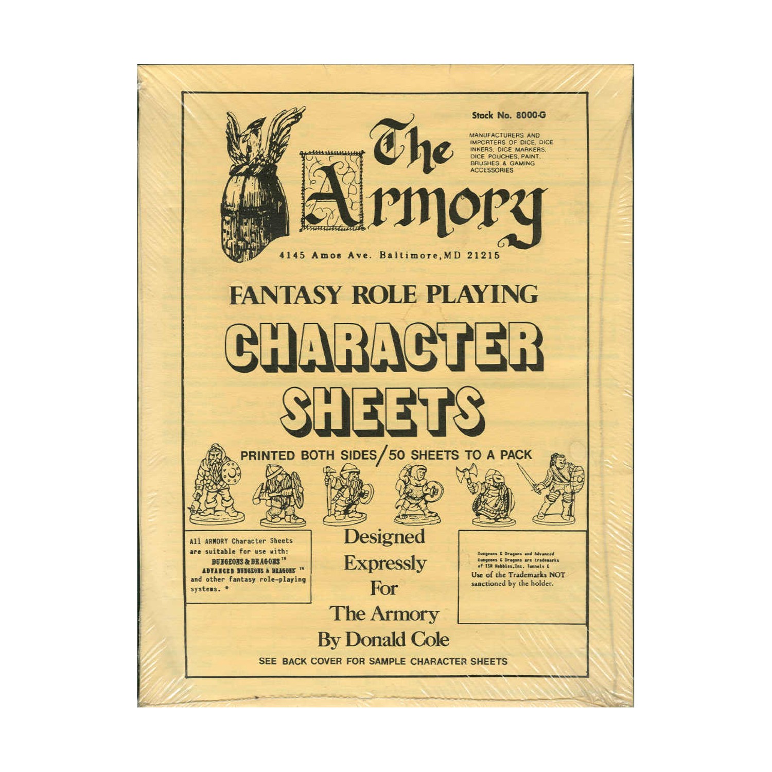 Armory Fantasy RPG Armory Character Record Sheets VG+