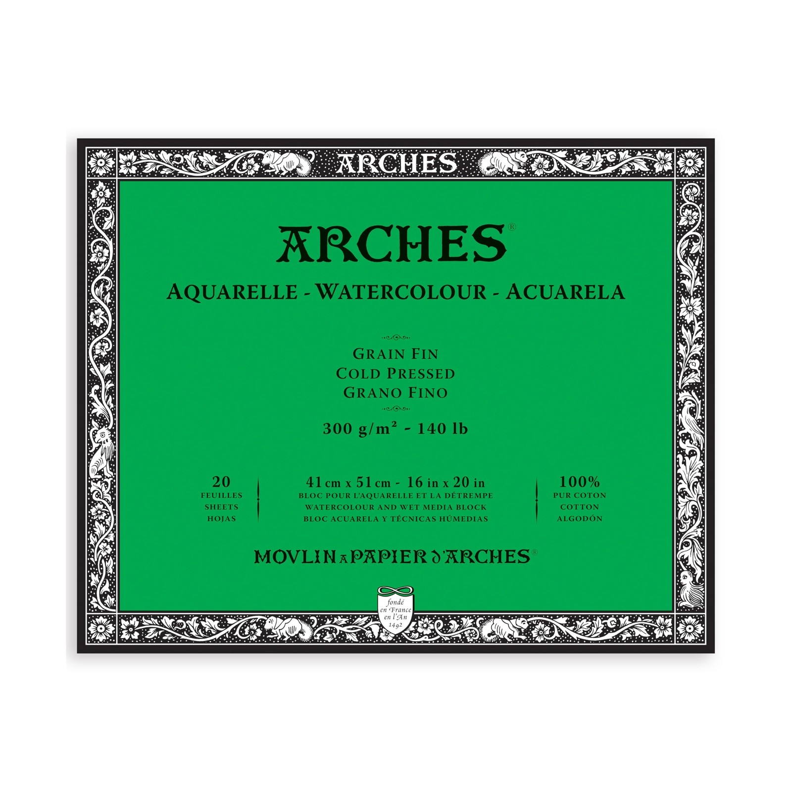Arches Watercolor Paper Block, Cold Press, 16" x 20", 140 Pound 16"x20"