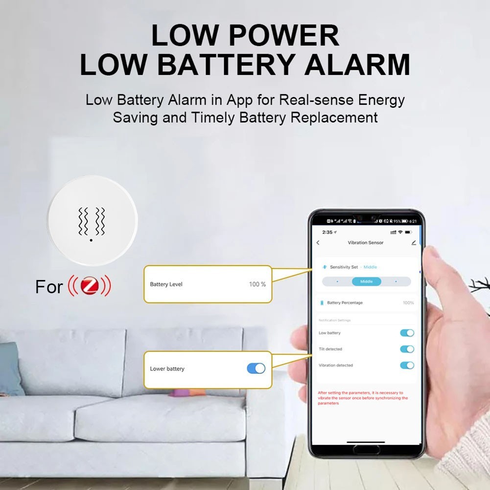 Home Security Enhanced by For Tuya Compatible Smart Vibration Detection Sensors